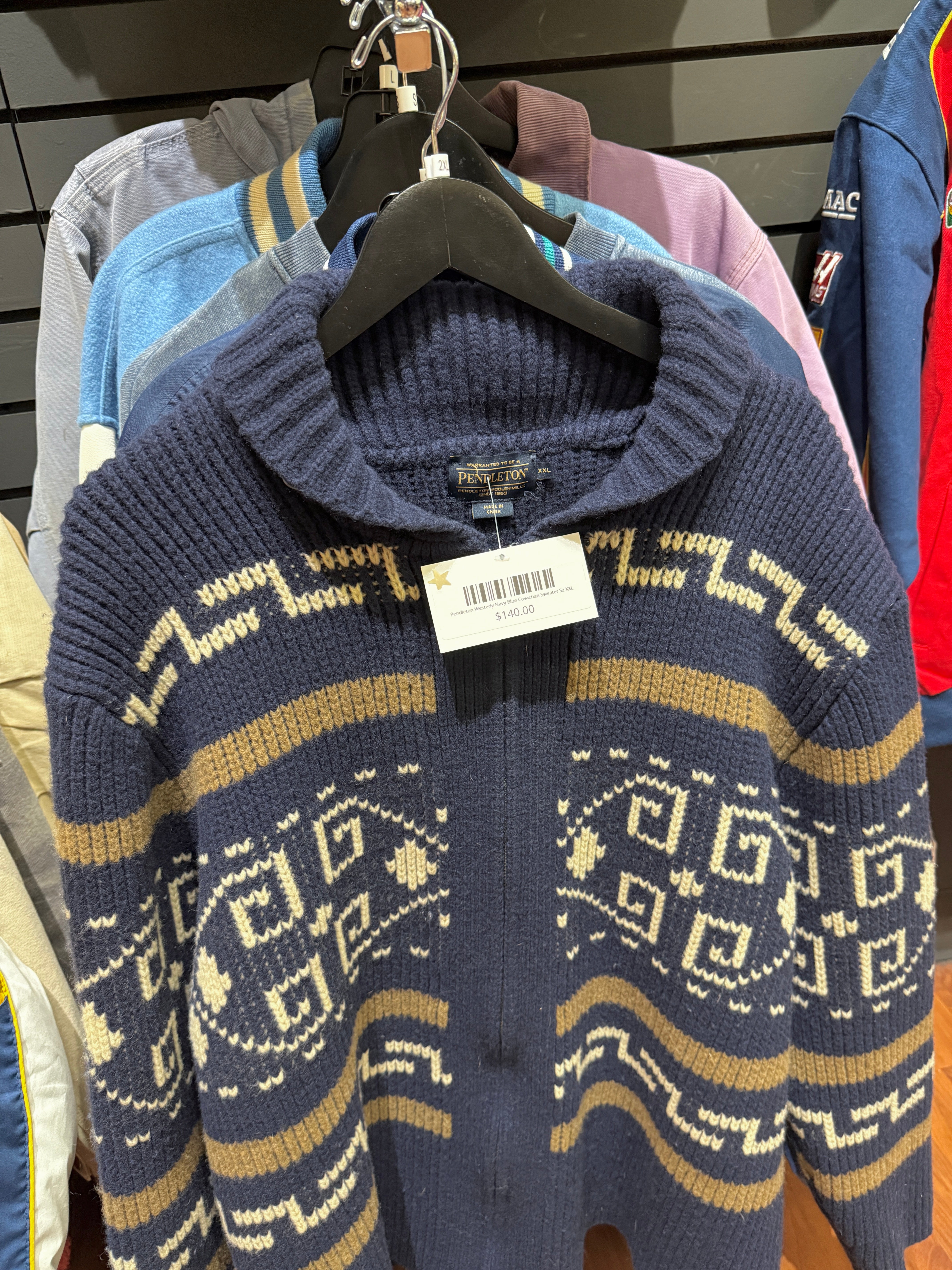 Pendleton Westerly Navy Blue Cowichan Sweater Sz XXL