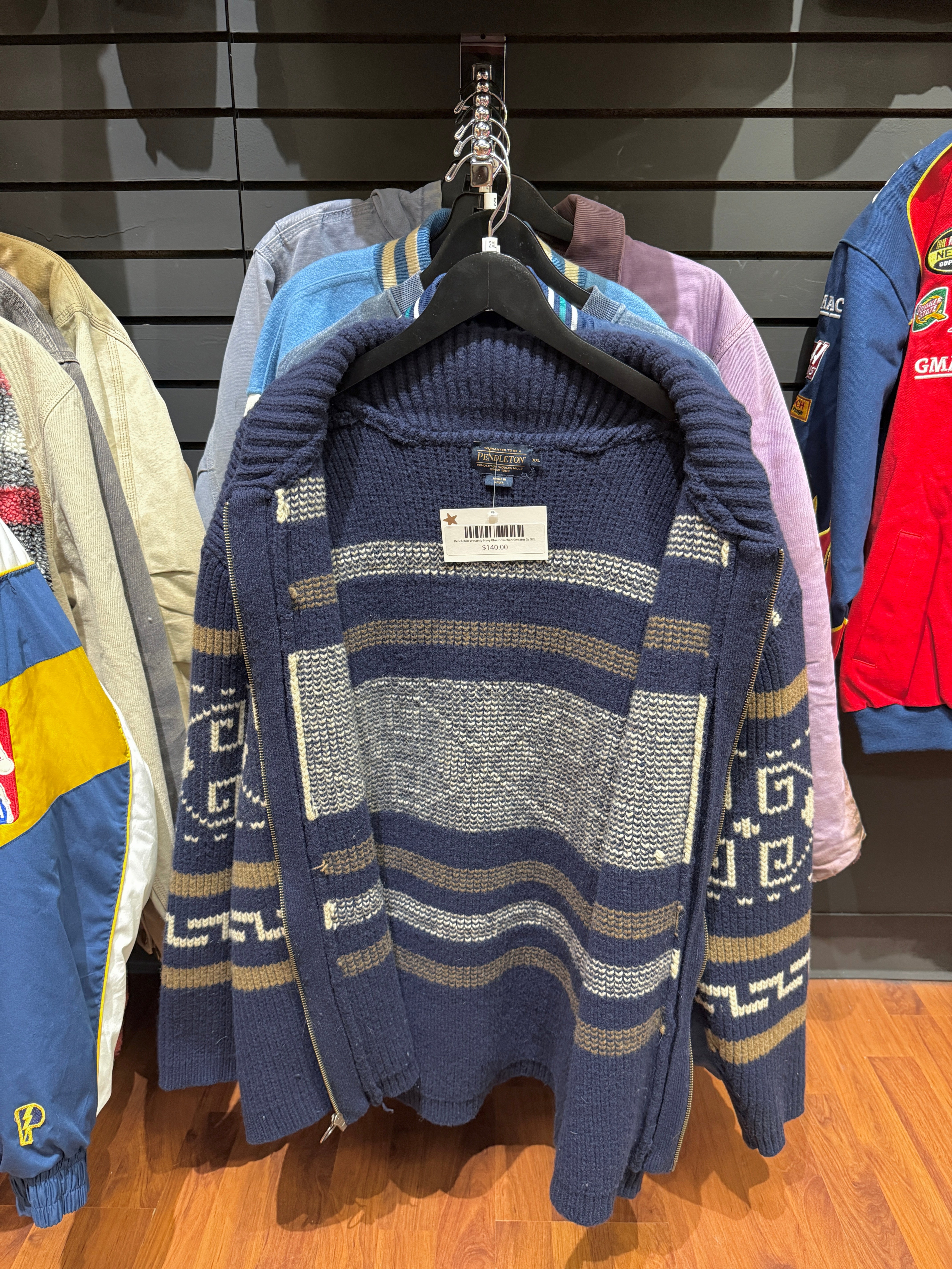 Pendleton Westerly Navy Blue Cowichan Sweater Sz XXL