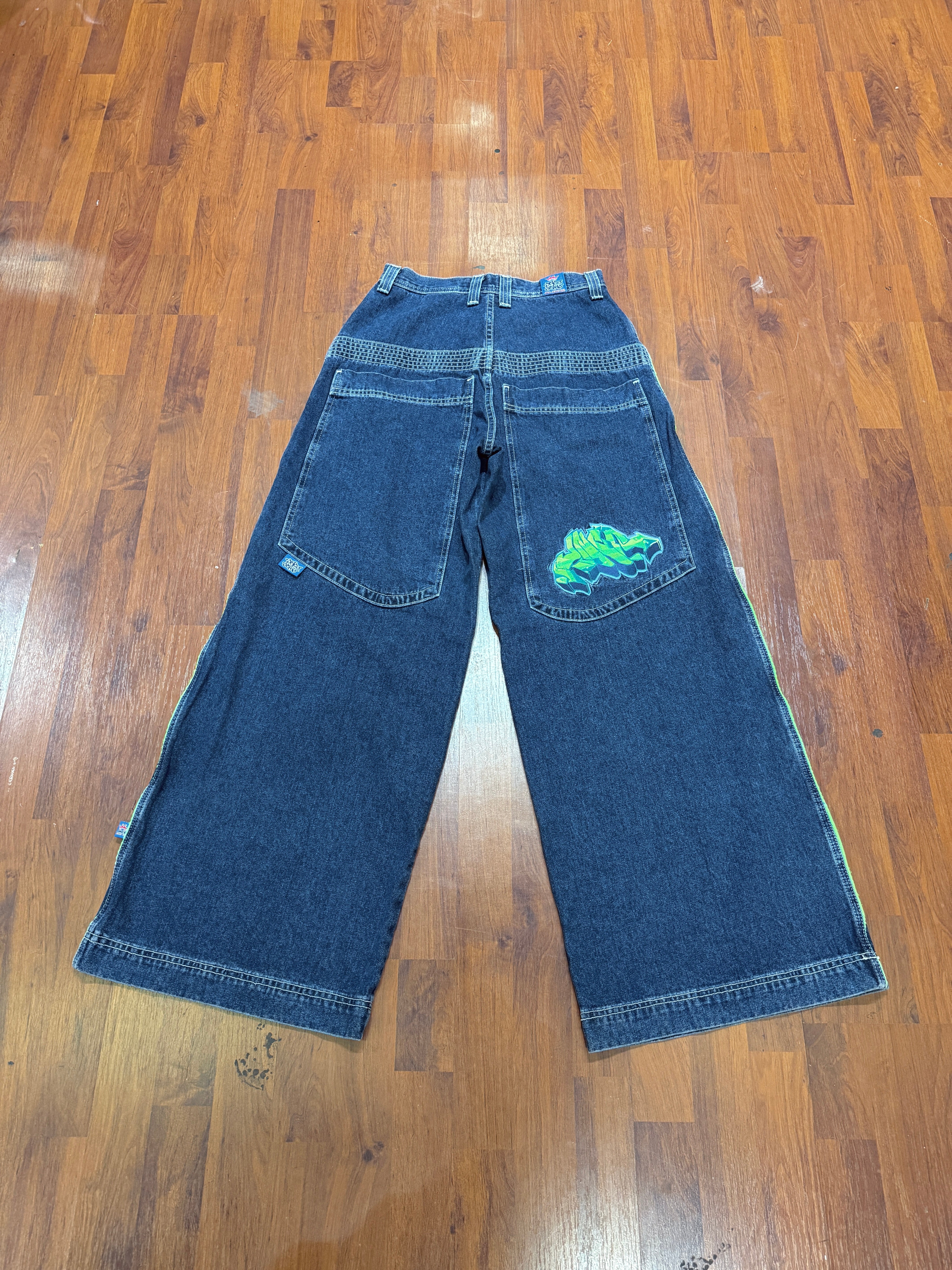 90s JNCO Jeans Westside Lime Green Graffiti Denim Sz 30x30