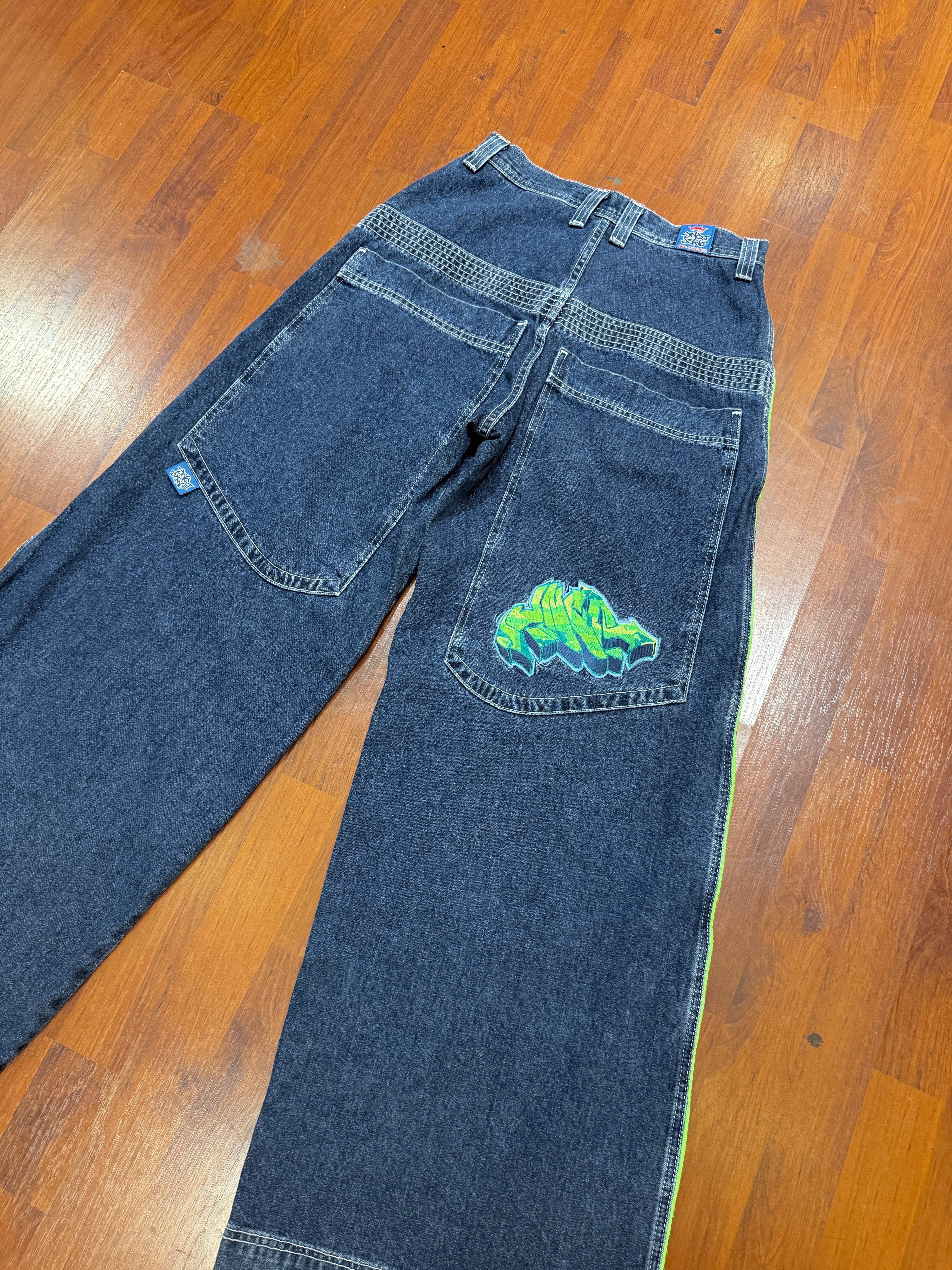 90s JNCO Jeans Westside Lime Green Graffiti Denim Sz 30x30