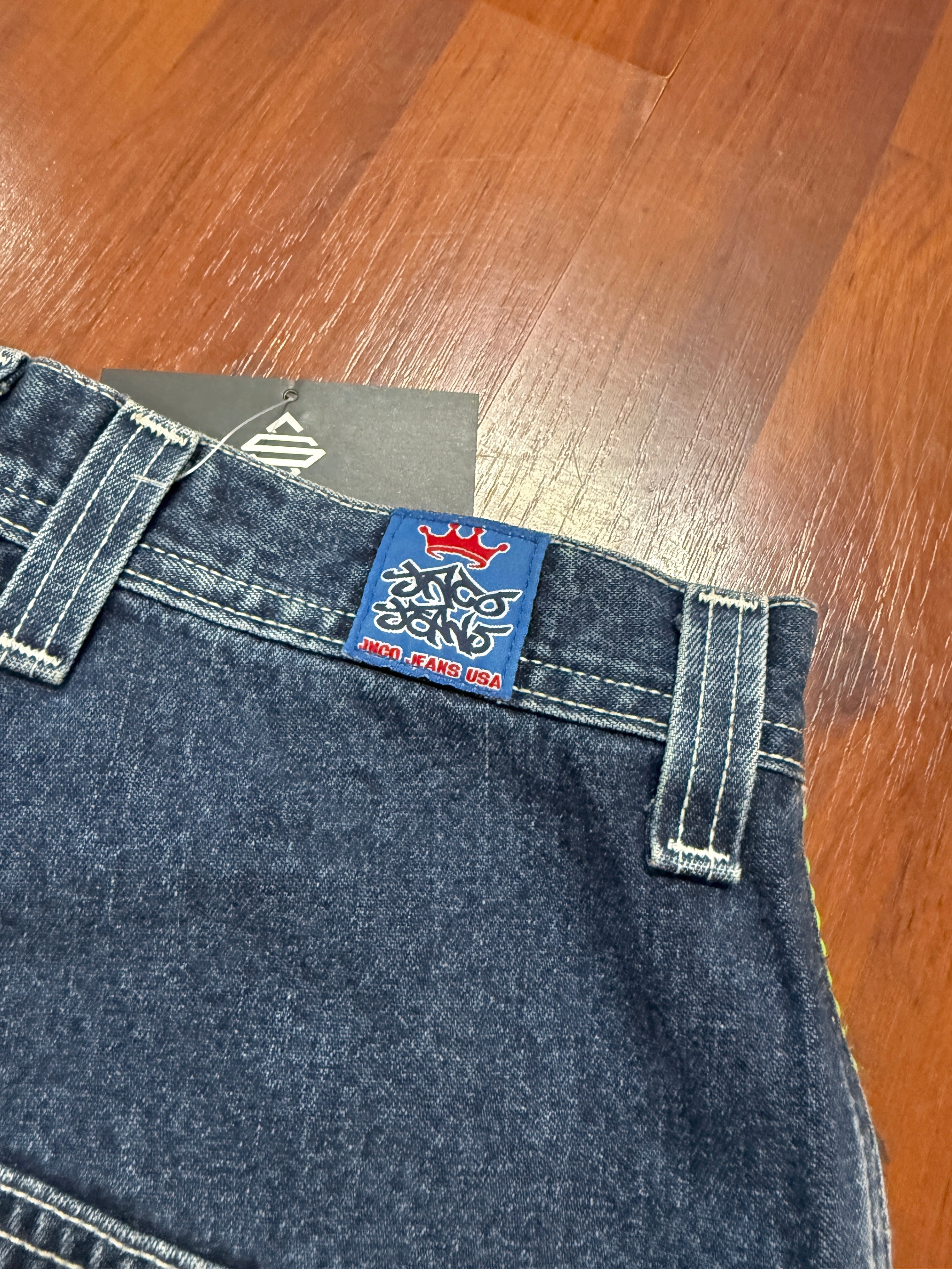 90s JNCO Jeans Westside Lime Green Graffiti Denim Sz 30x30