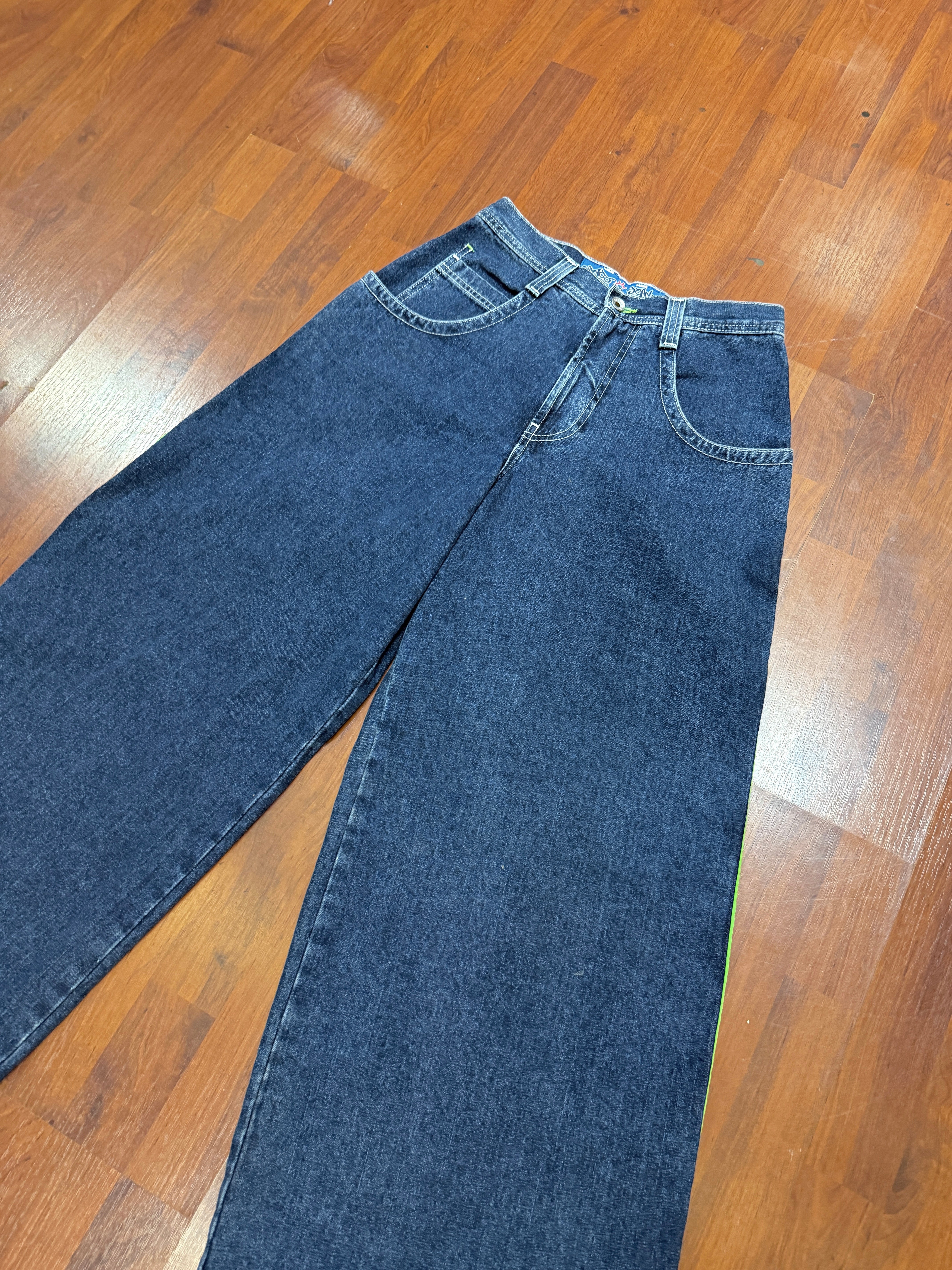 90s JNCO Jeans Westside Lime Green Graffiti Denim Sz 30x30