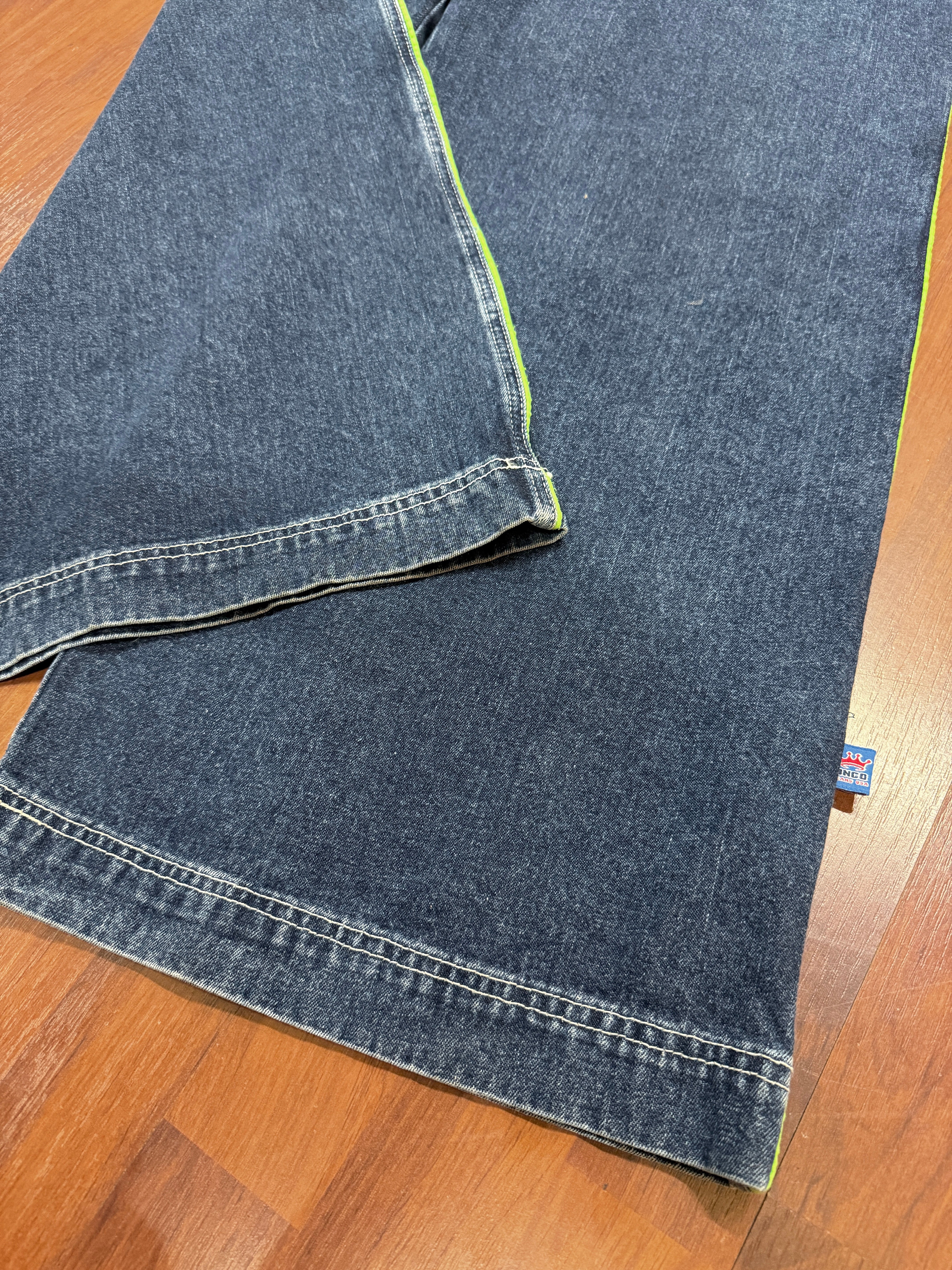 90s JNCO Jeans Westside Lime Green Graffiti Denim Sz 30x30