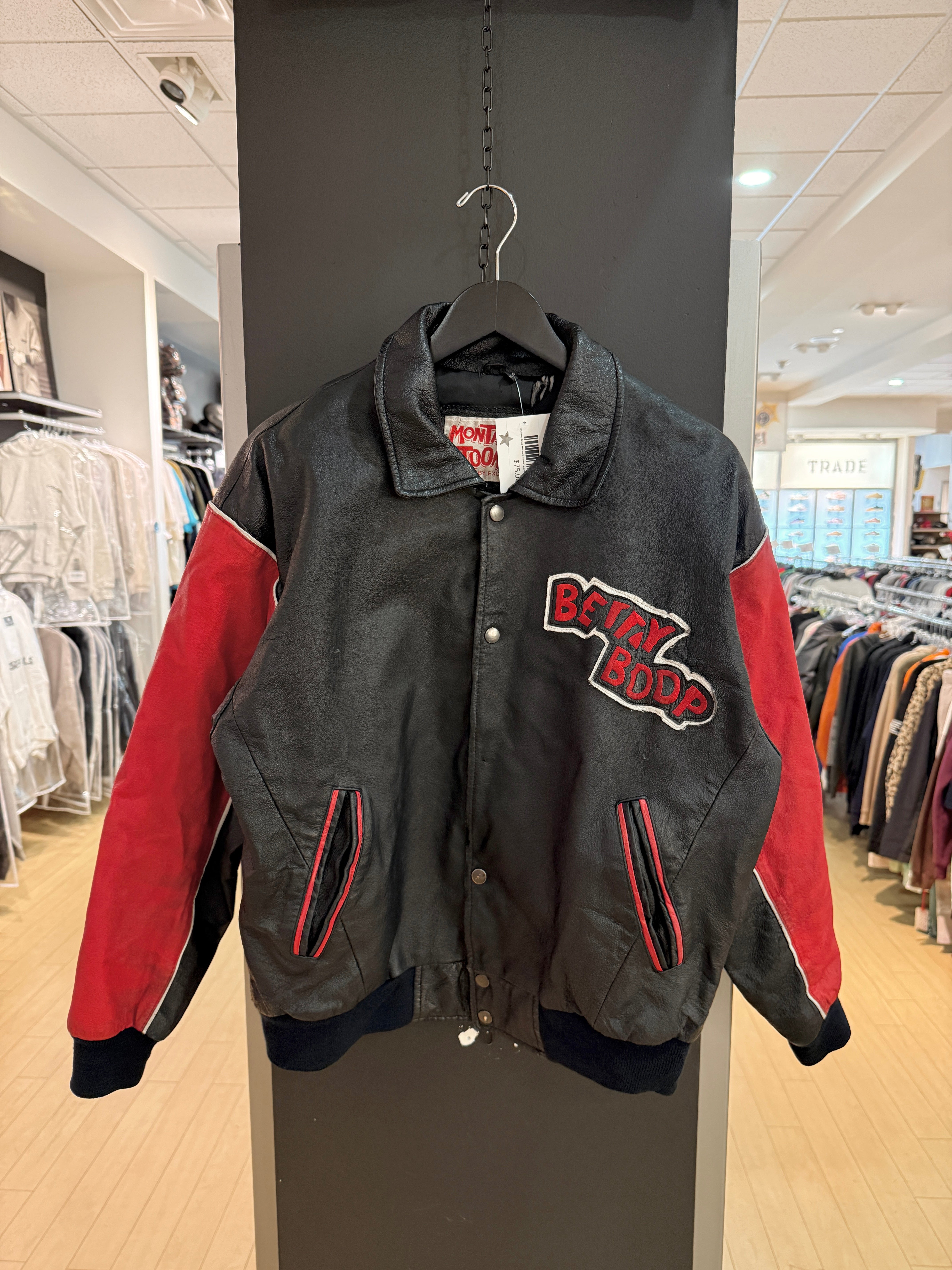 90s Betty Boop Montana Toons Leather Jacket Size Small (Missing Button)