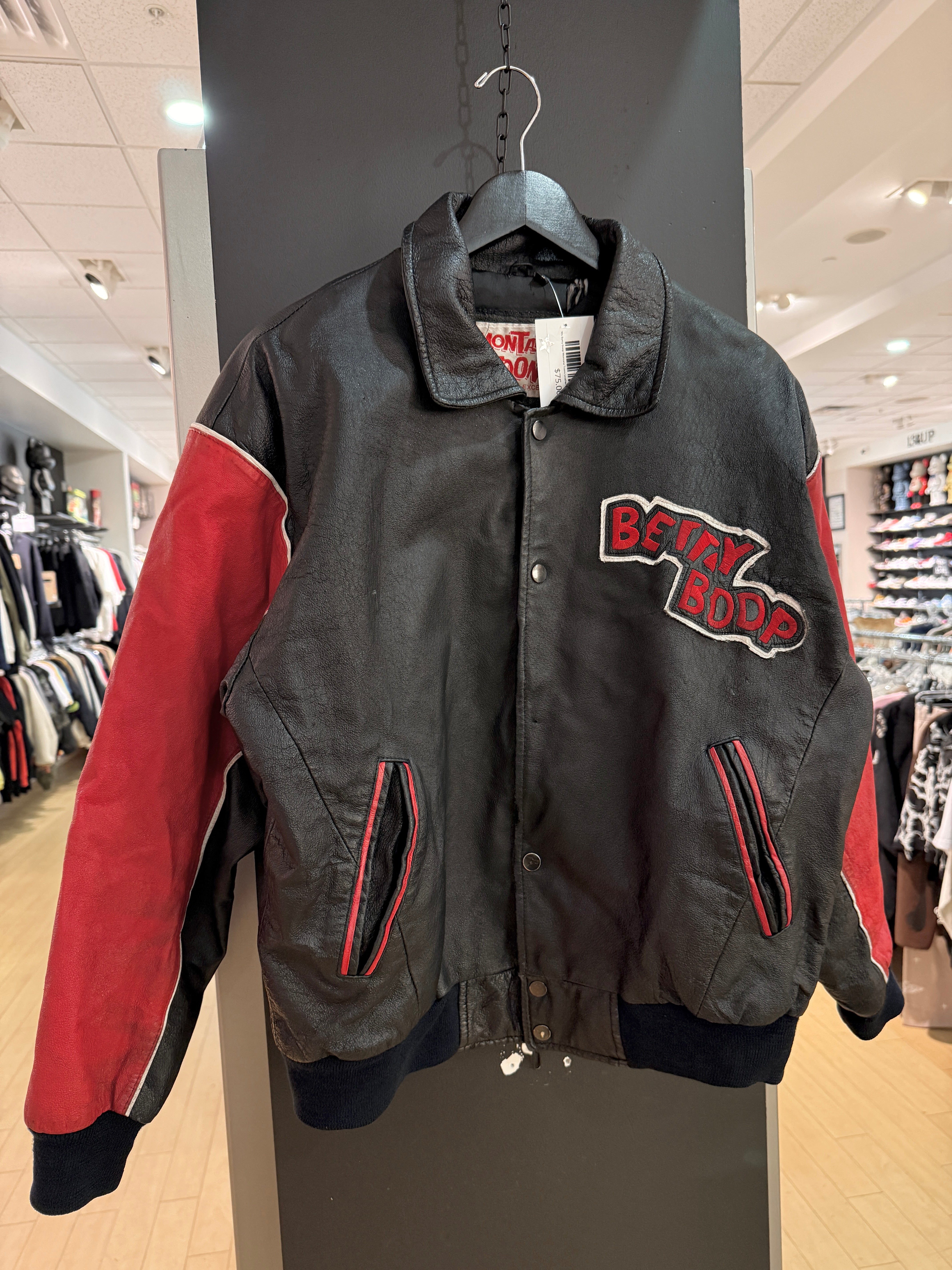 90s Betty Boop Montana Toons Leather Jacket Size Small (Missing Button)