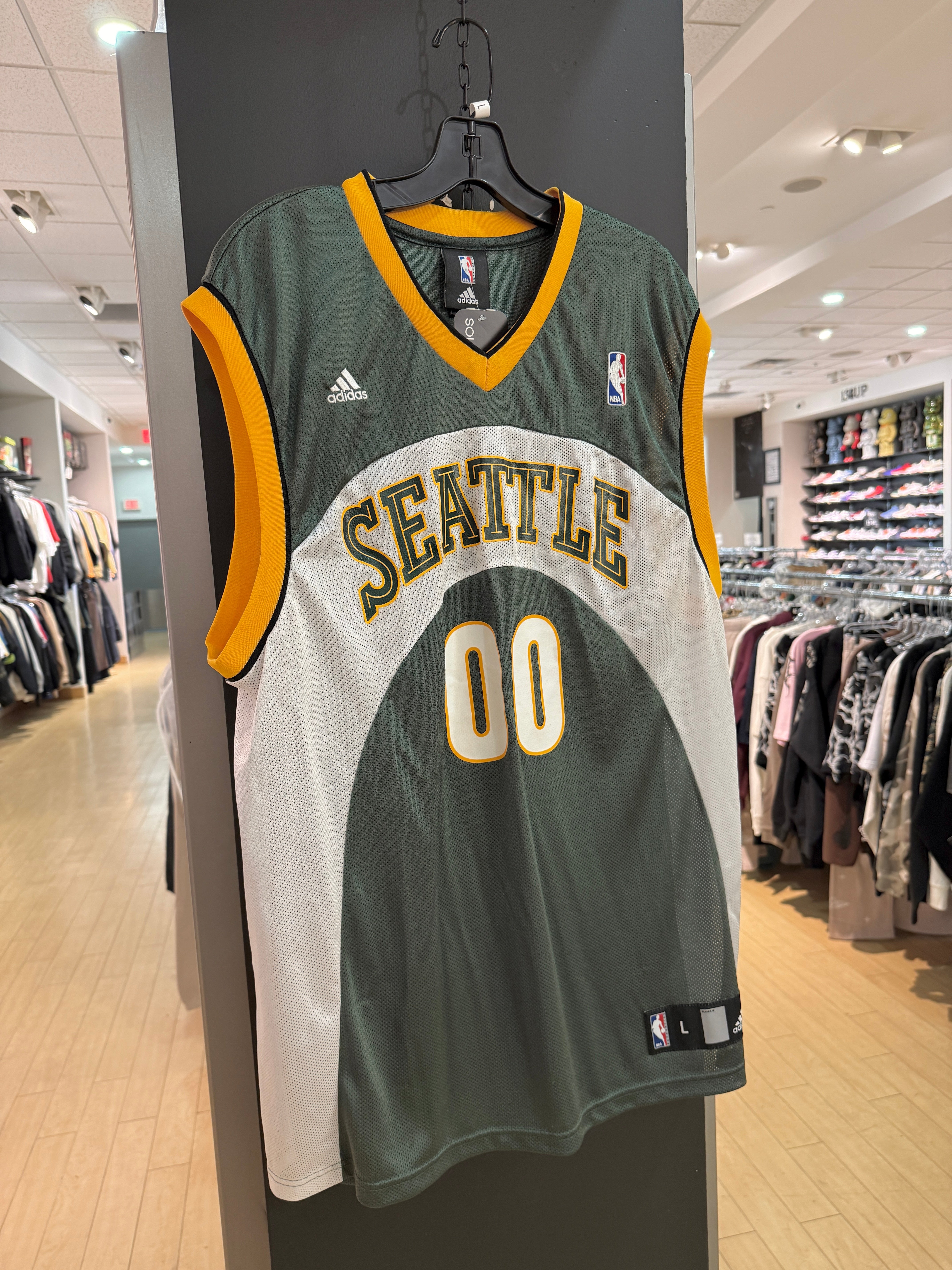 Y2K Junior Custom Green Adidas Seattle Sonics Swingman Jersey Size L