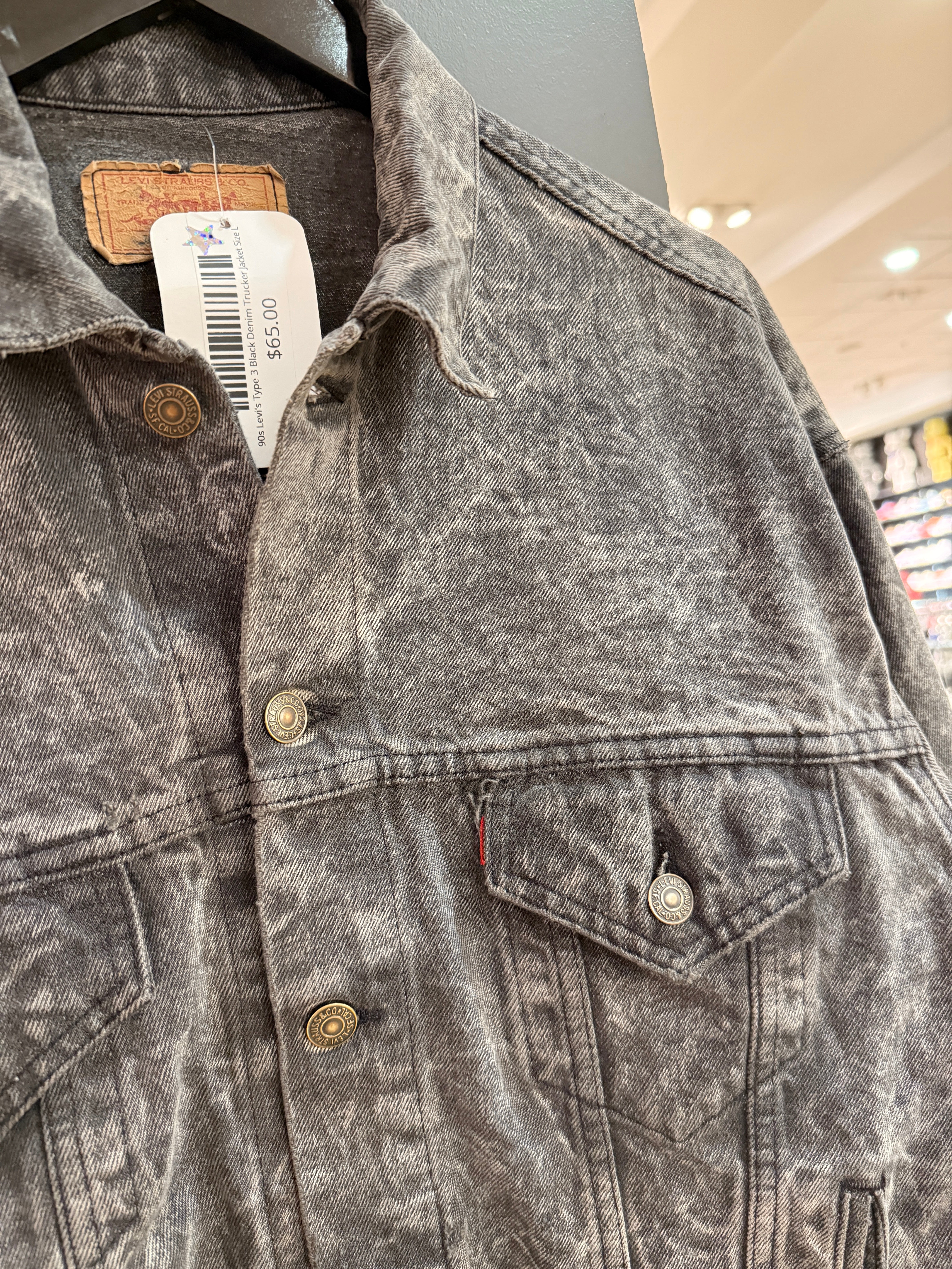 90s Levi's Type 3 Black Denim Trucker Jacket Size L