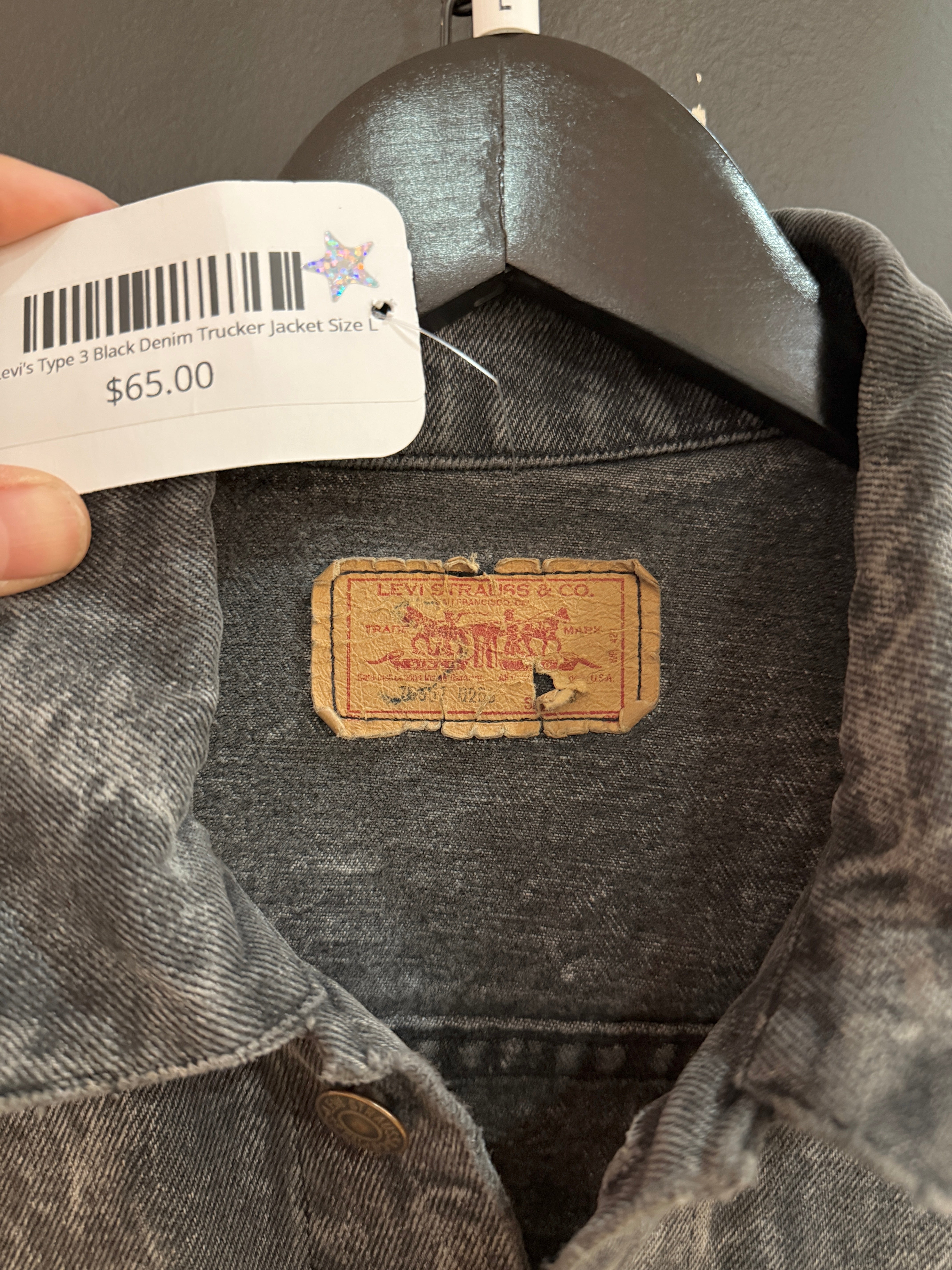 90s Levi's Type 3 Black Denim Trucker Jacket Size L