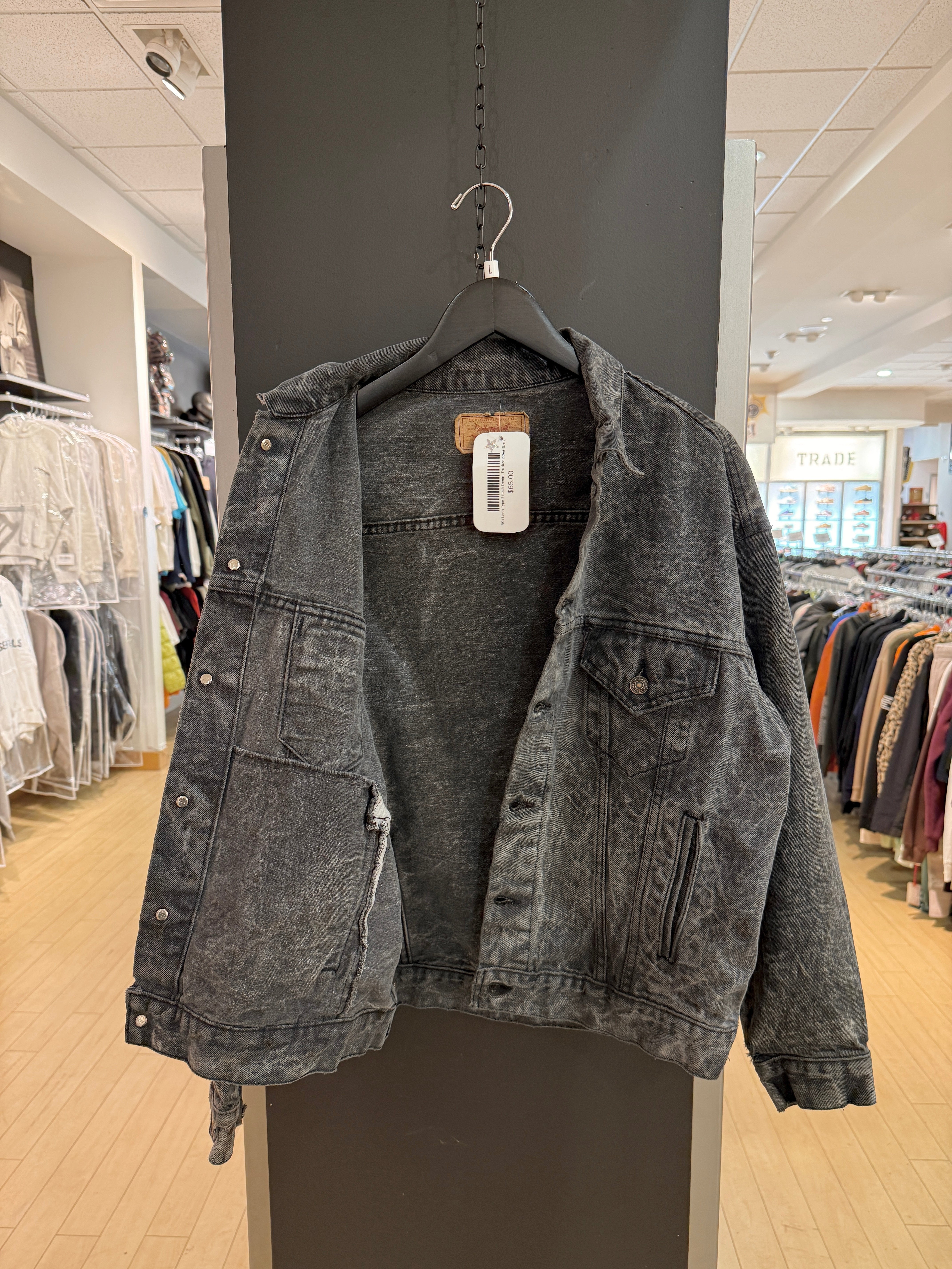 90s Levi's Type 3 Black Denim Trucker Jacket Size L