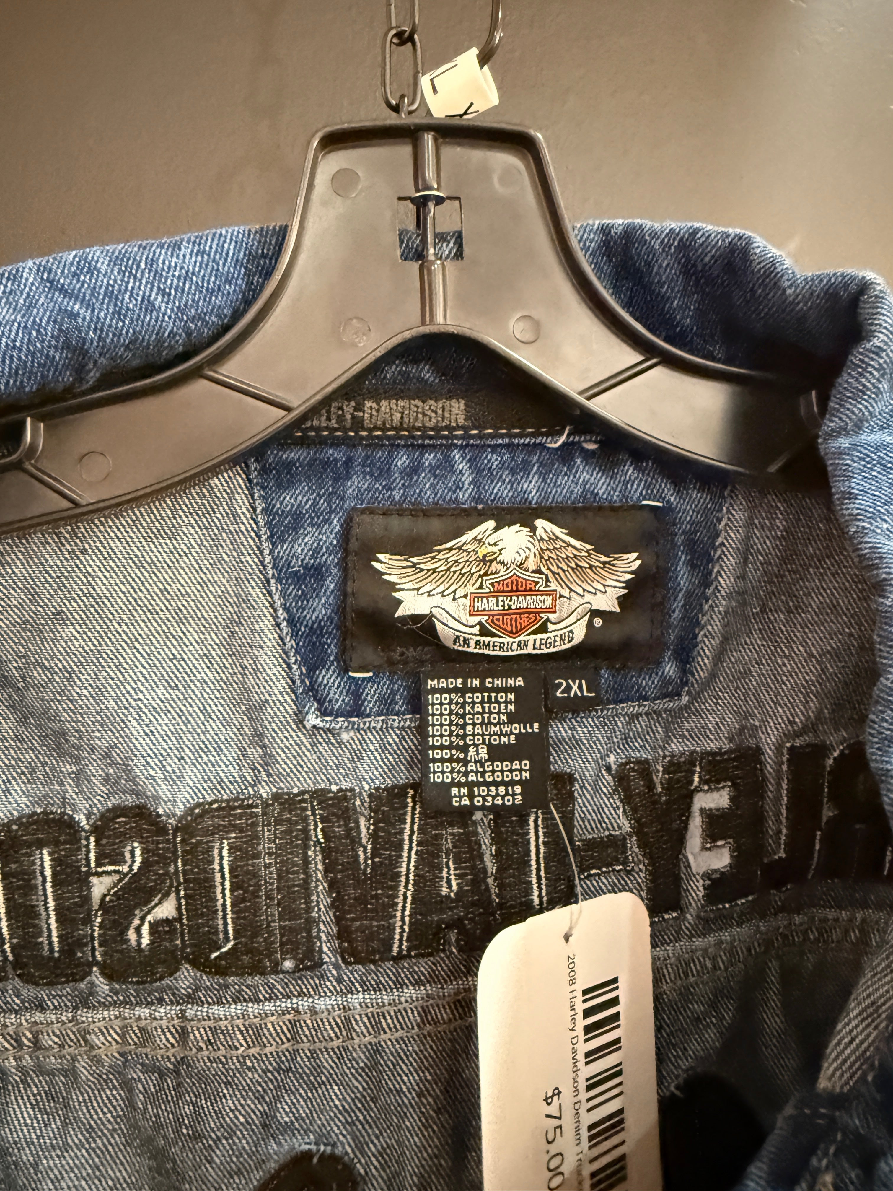2008 Harley Davidson Denim Trucker Jacket Size XXL