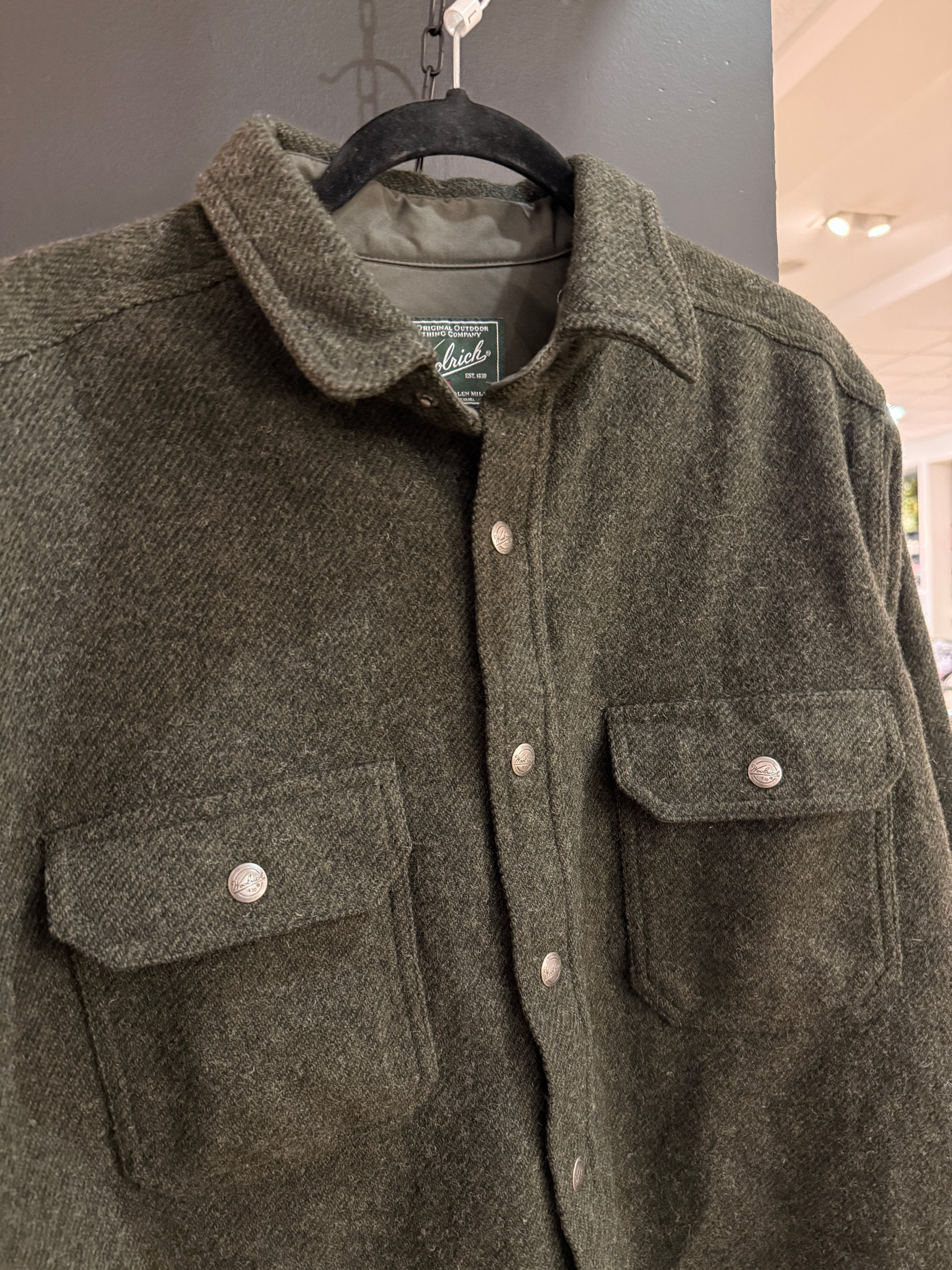 Y2K Woolrich Olive Green Wool Shacket Size L