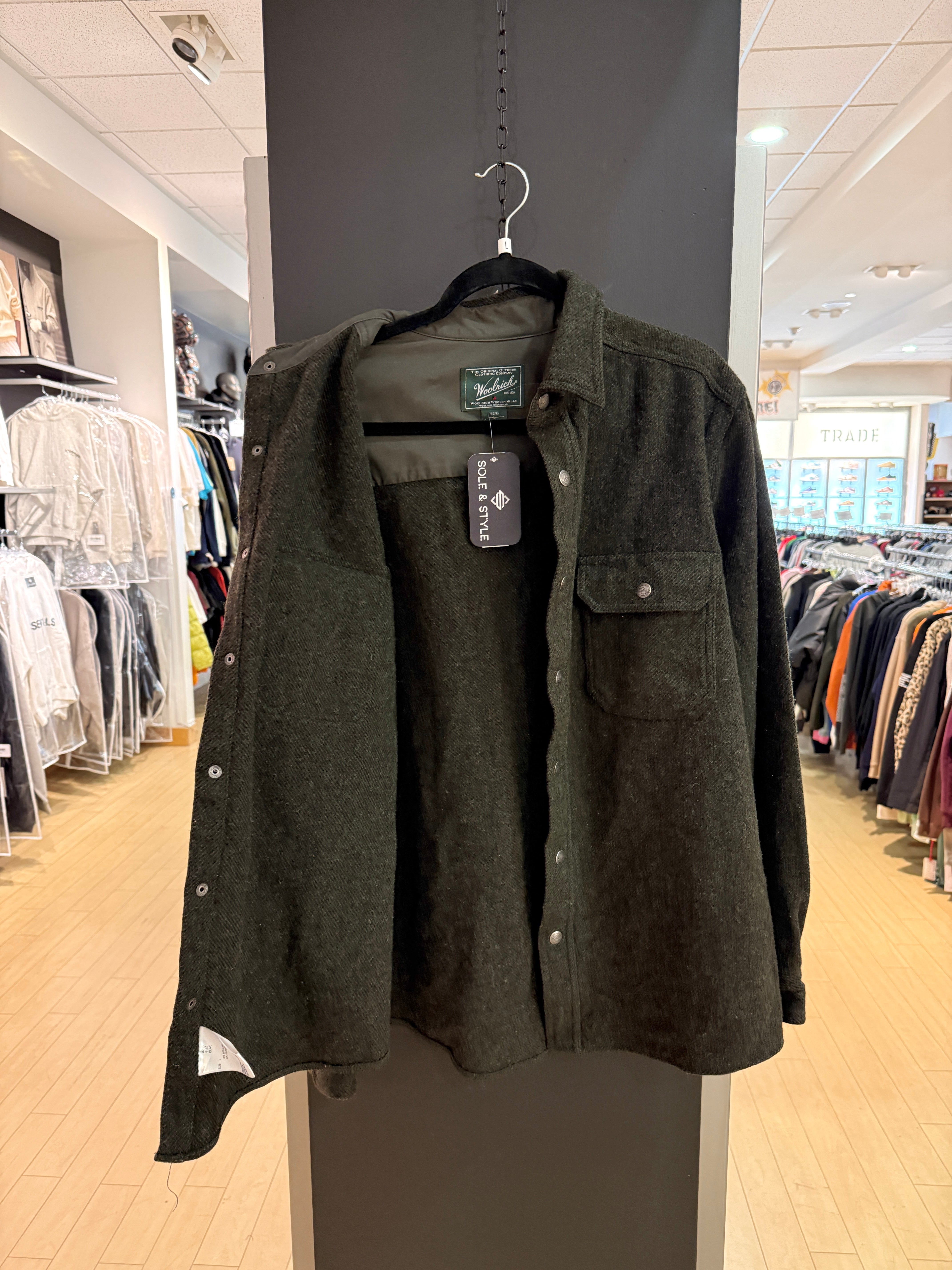 Y2K Woolrich Olive Green Wool Shacket Size L