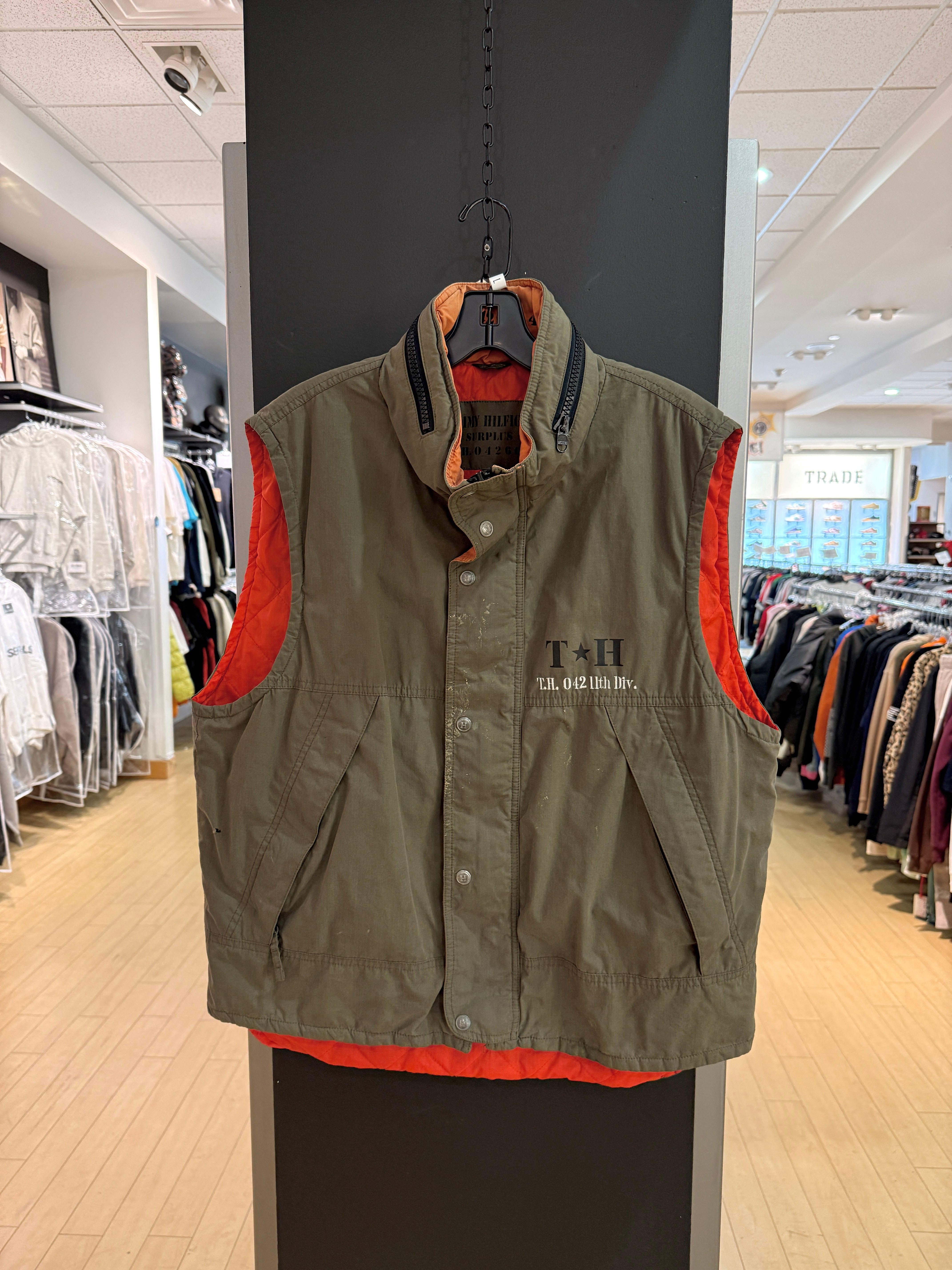 Y2K Tommy Hilfiger Surplus 042 Olive Puffer Vest Size L