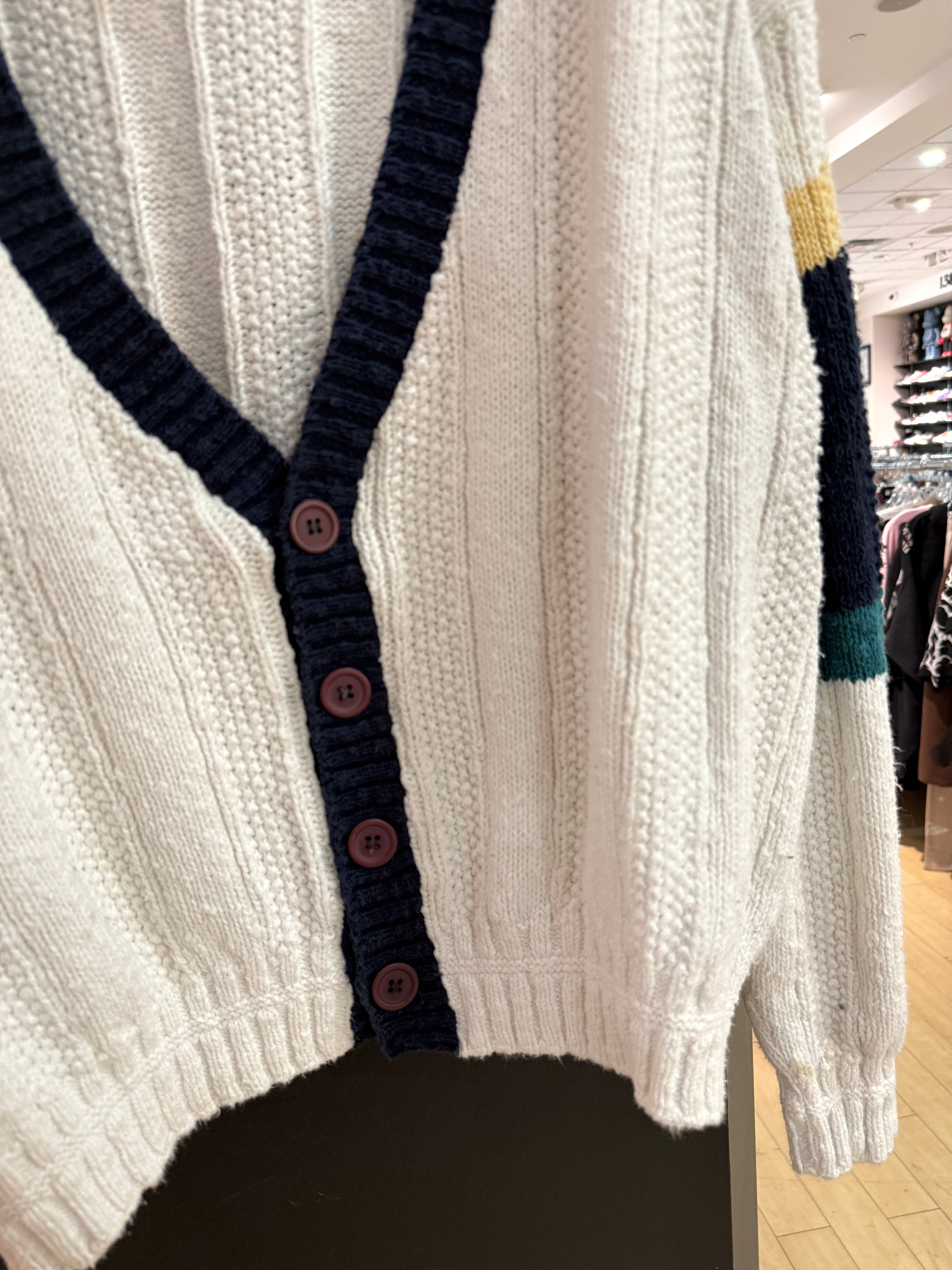 80s Lake Harmony USA Striped Sleeve Chunky Knit Cardigan Size XL