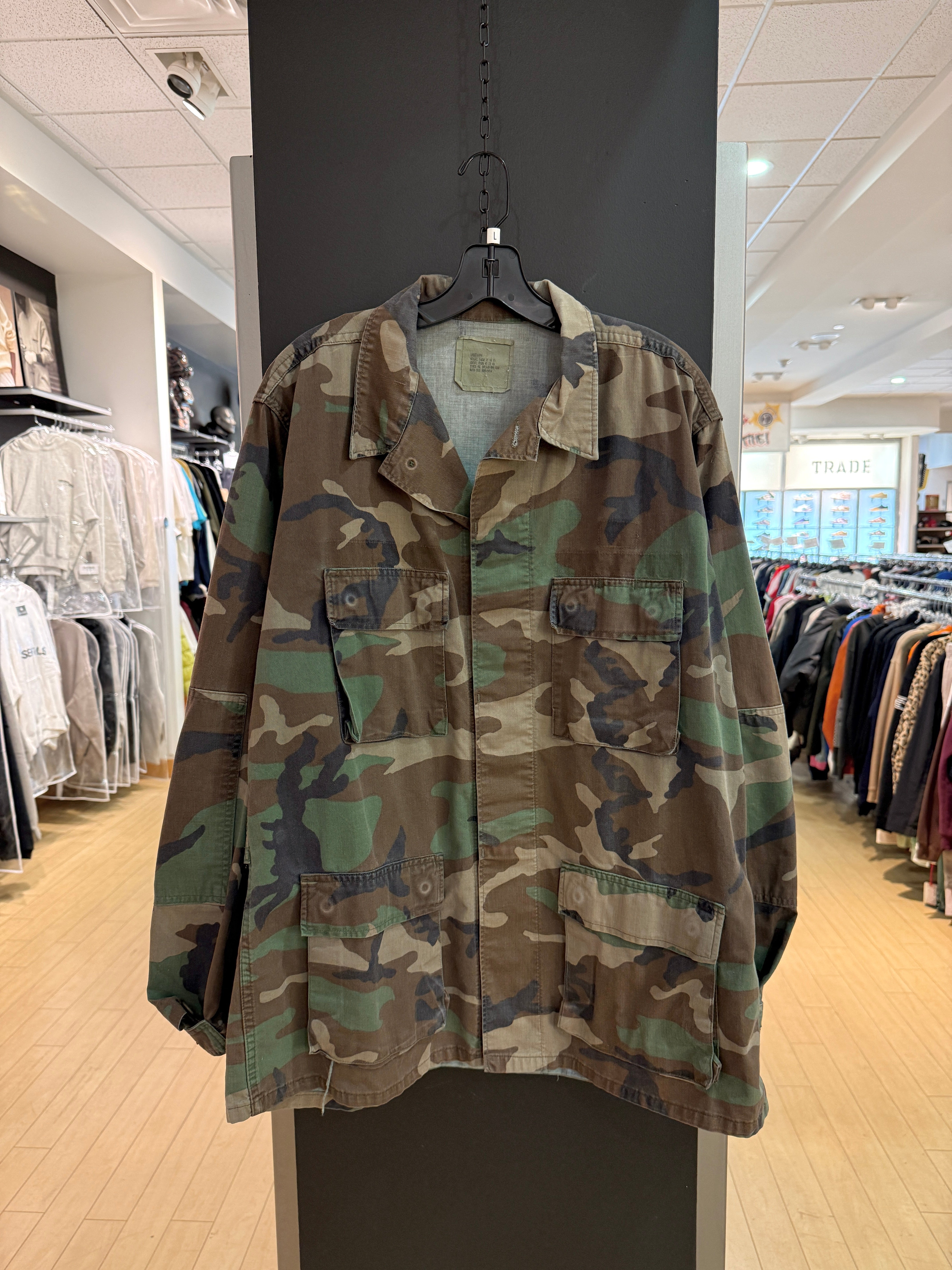 BDU Army Issue Woodland Camo Combat Coat Size L Tall