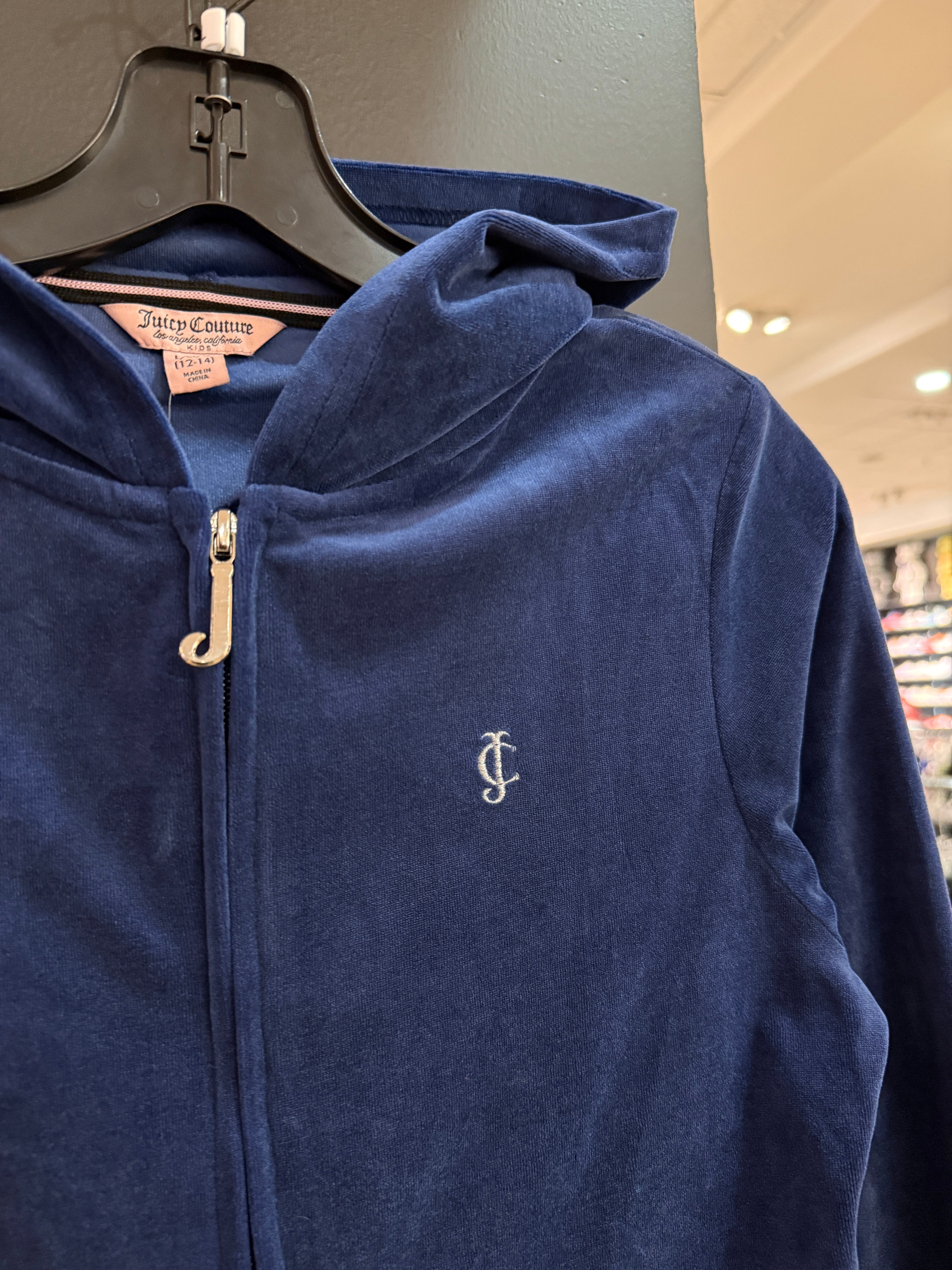 Women's Y2K Juicy Couture Blue Velour Zip Up Hoodie Sz L