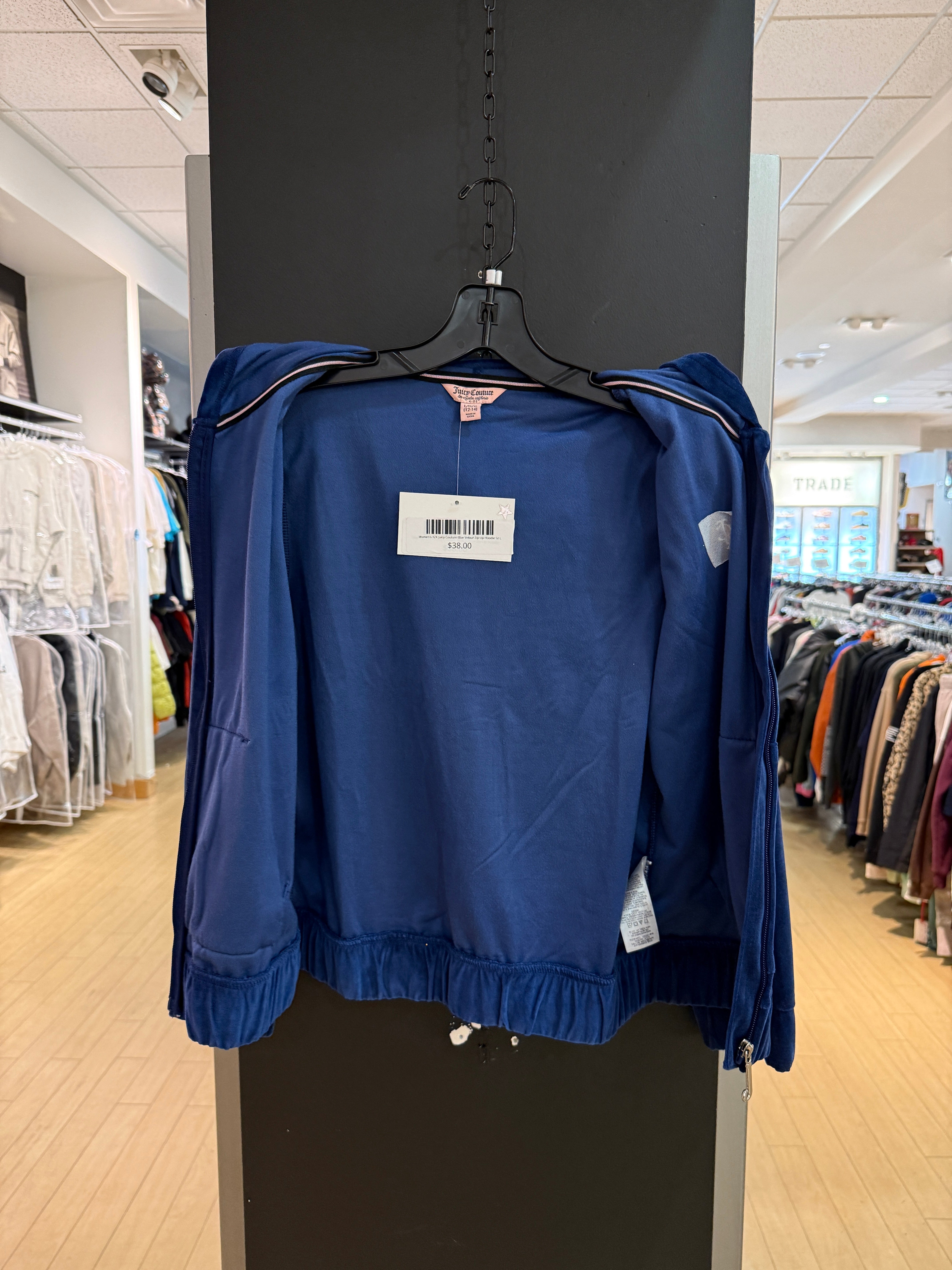 Women's Y2K Juicy Couture Blue Velour Zip Up Hoodie Sz L