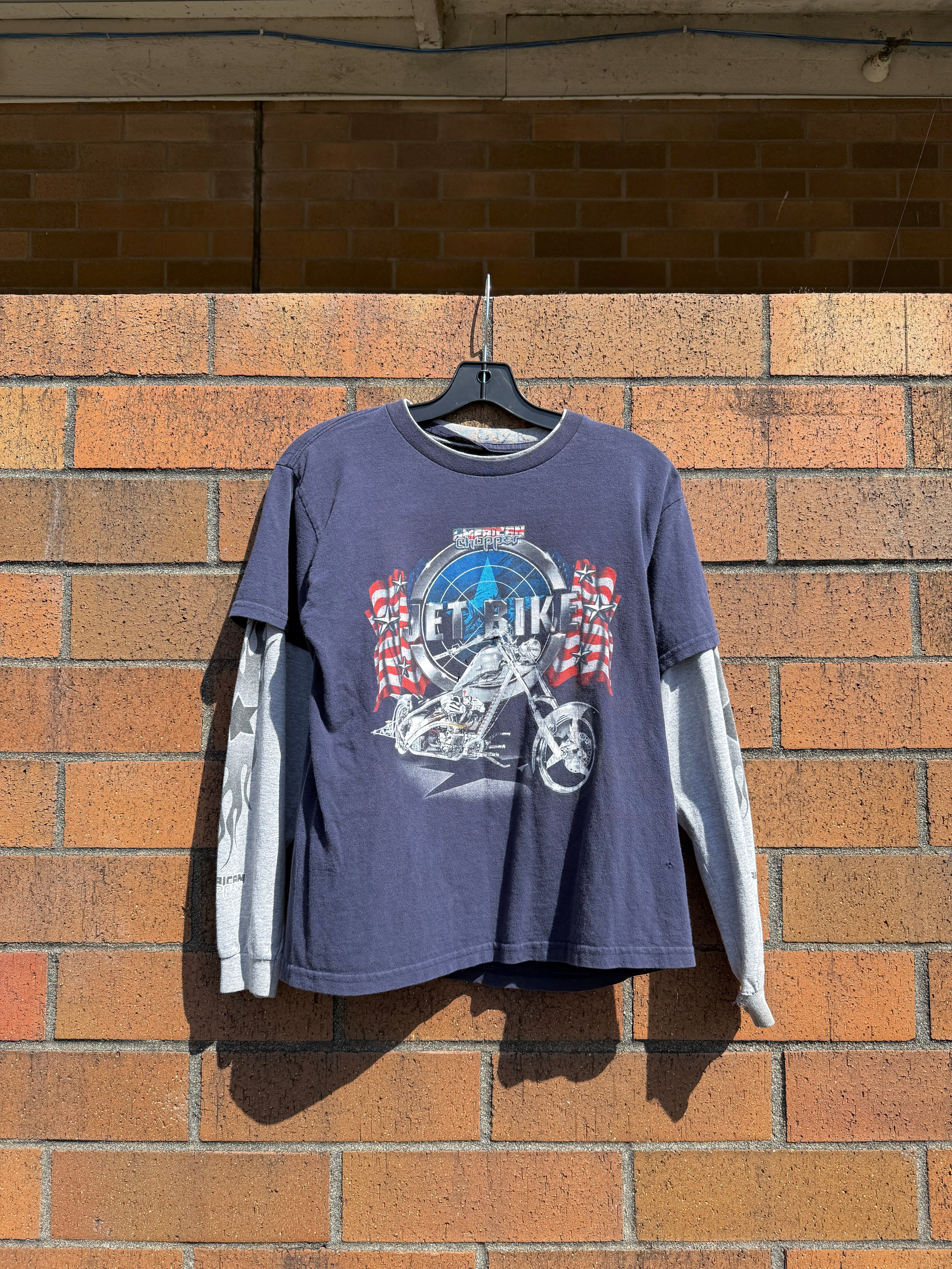 Y2K American Chopper Jet Bike Layered Tee Size XS
