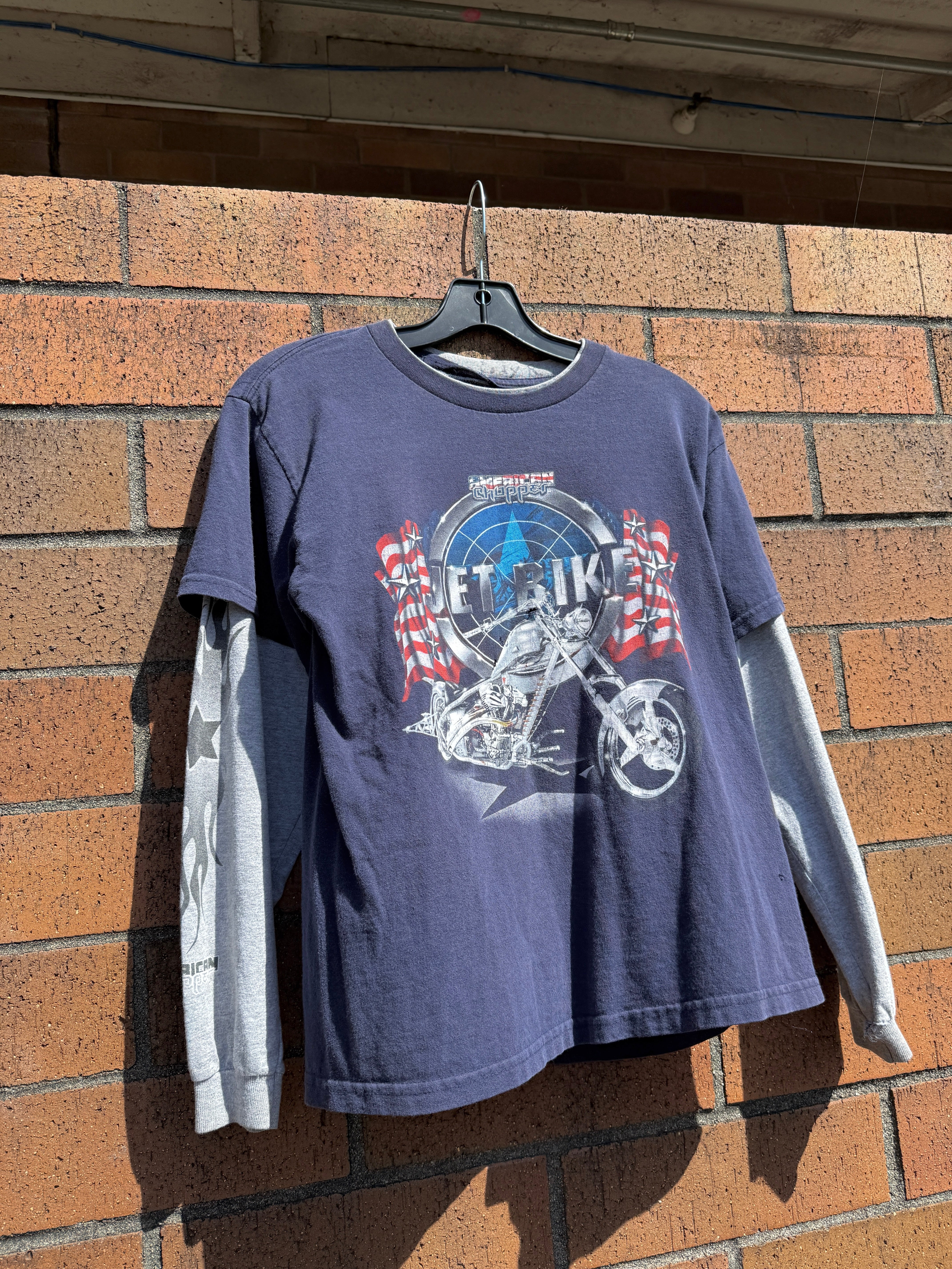 Y2K American Chopper Jet Bike Layered Tee Size XS