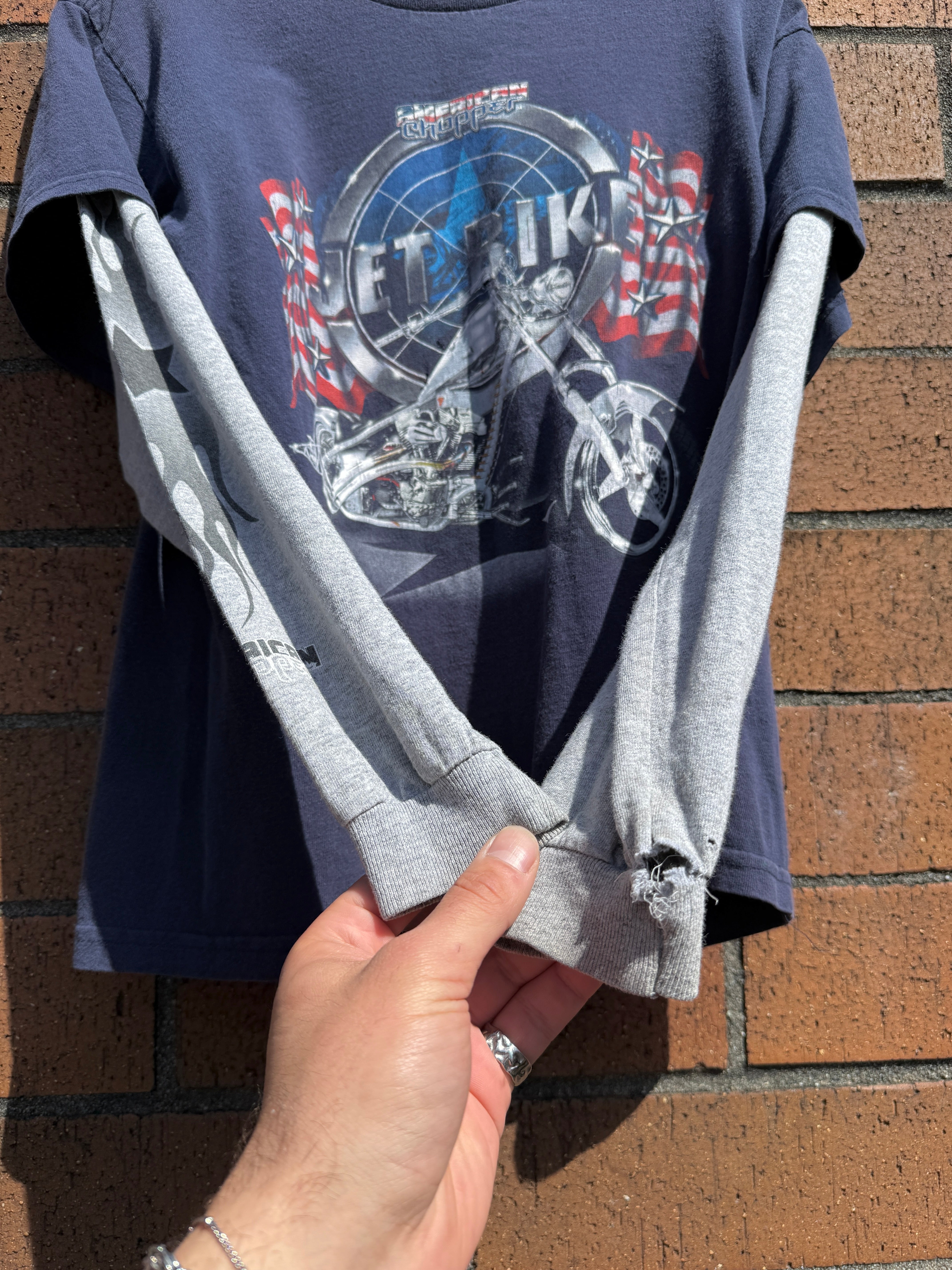 Y2K American Chopper Jet Bike Layered Tee Size XS