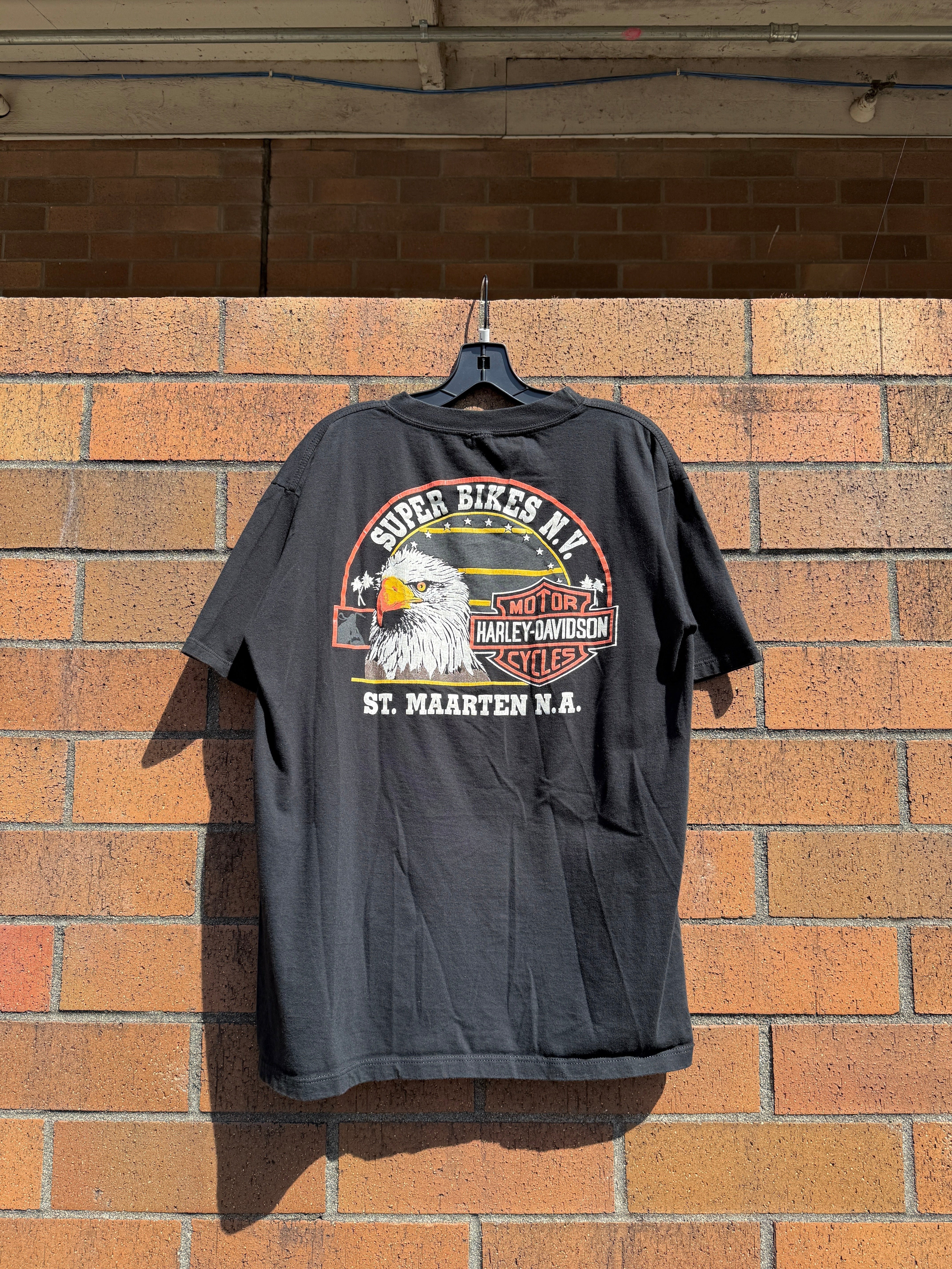 90s Harley Davidson Super Bikes St. Maarten Tee Sz L