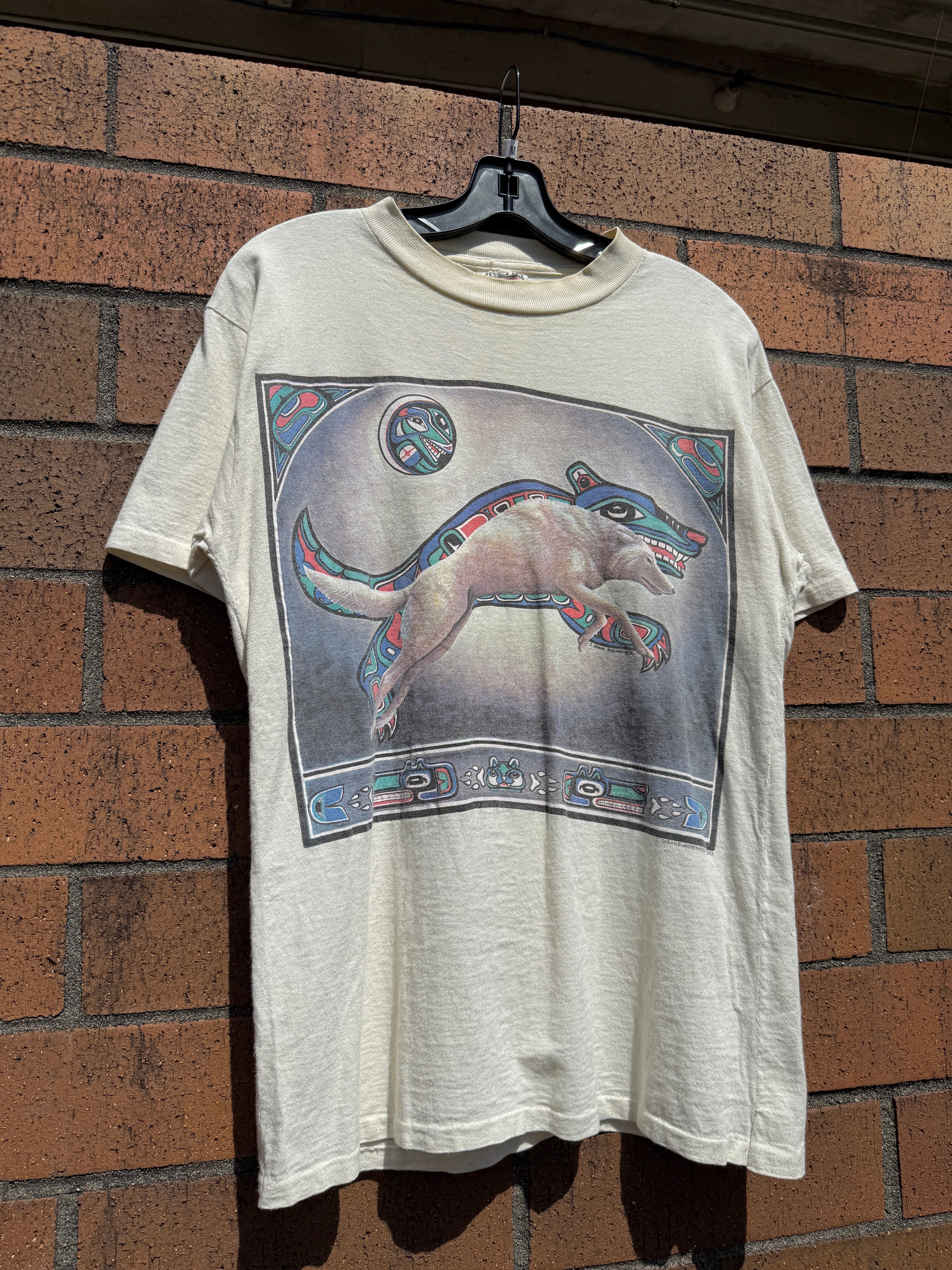 1992 Native American Wolf Art Tee Size M