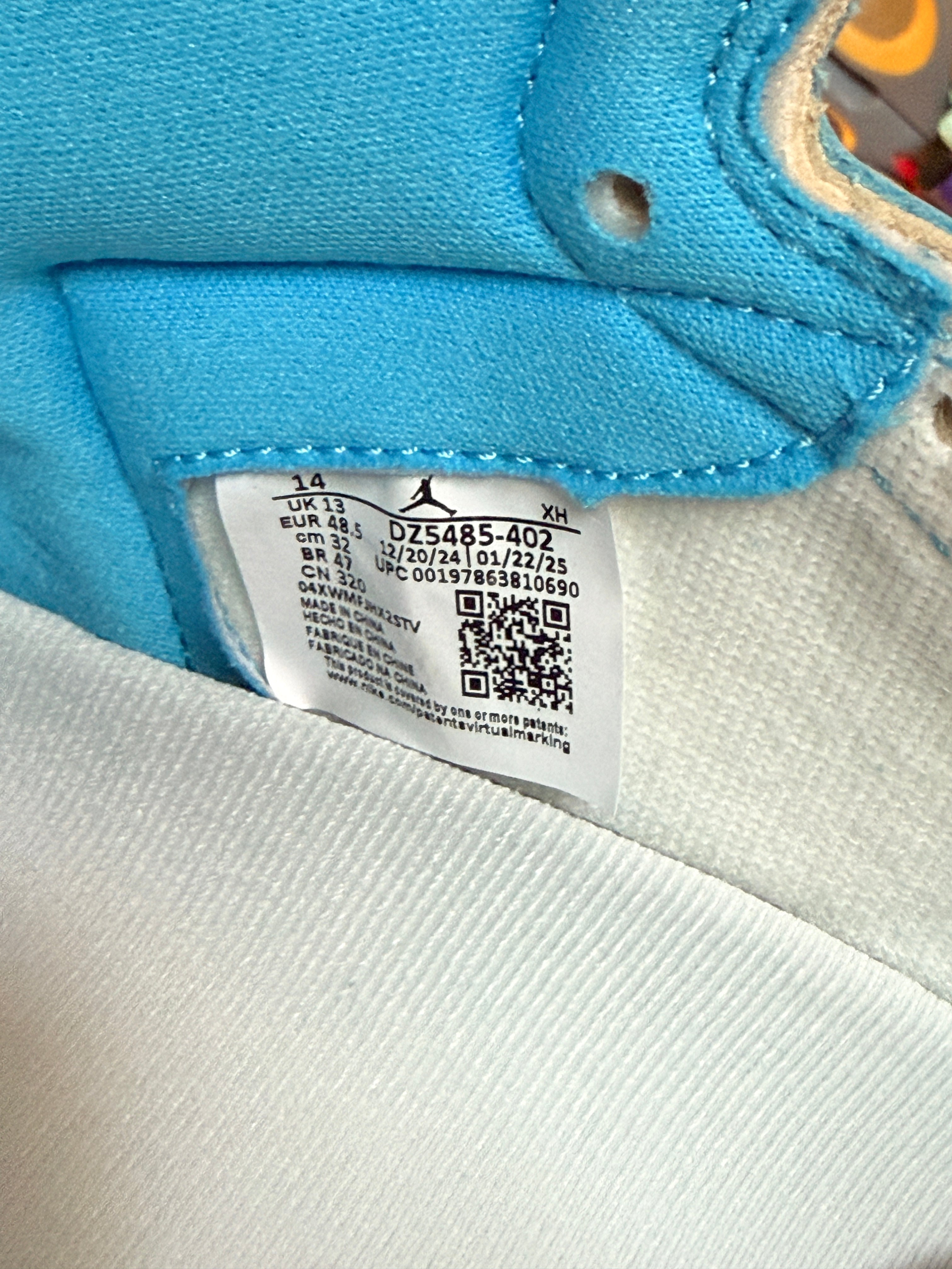Jordan 1 Retro High OG UNC Reimagined Size 14 MISSING LID