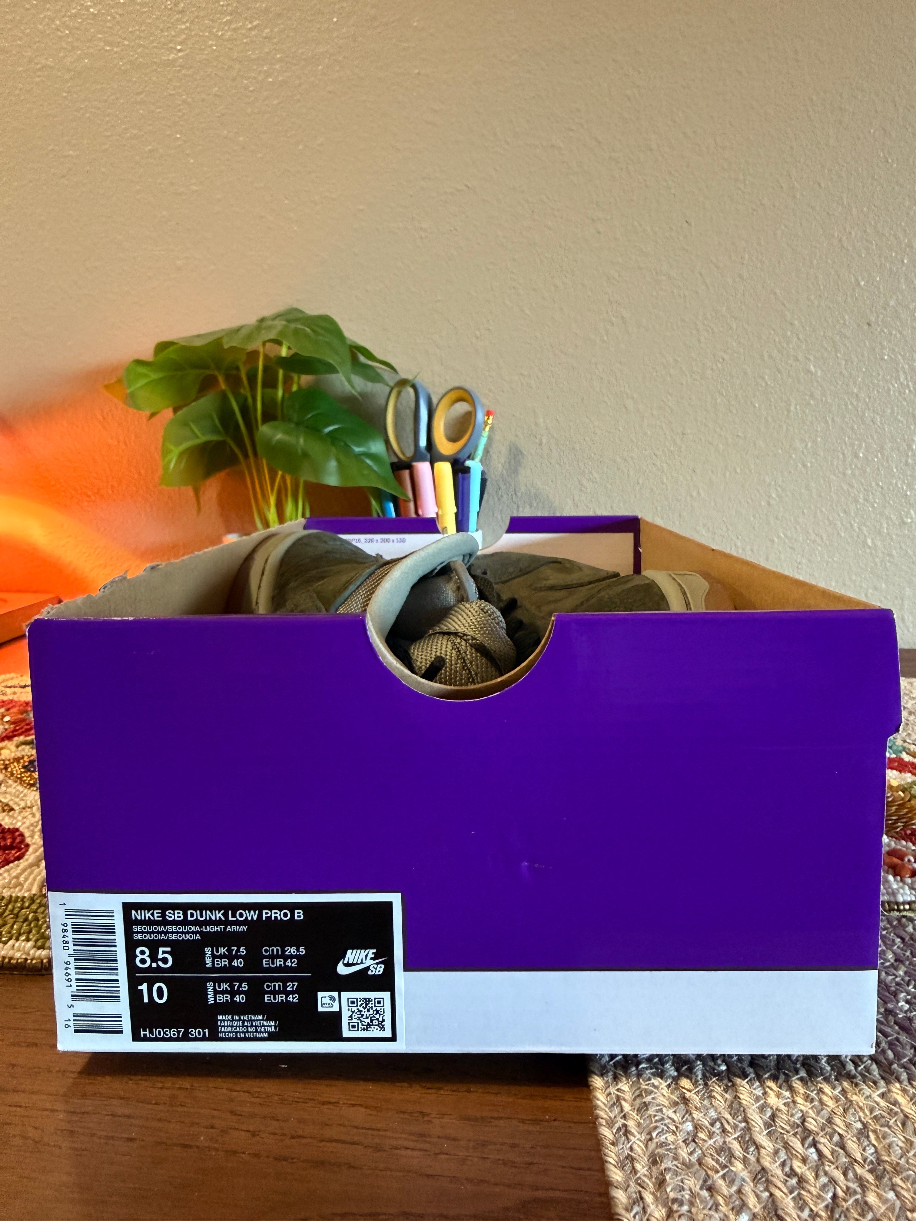 Nike SB Dunk Low Pro B Sequoia Size 8.5 MISSING LID