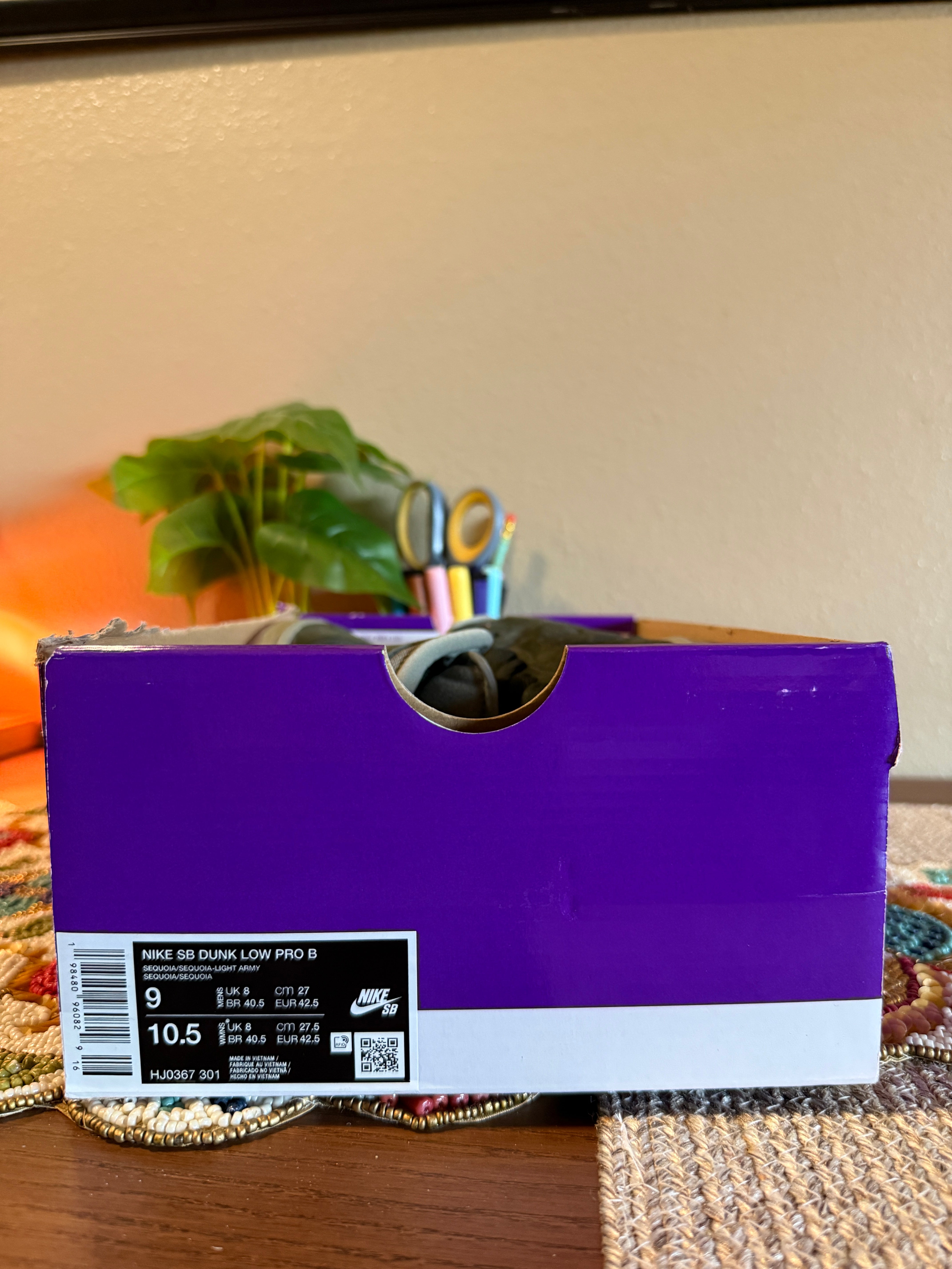 Nike SB Dunk Low Pro B Sequoia Size 9 MISSING LID