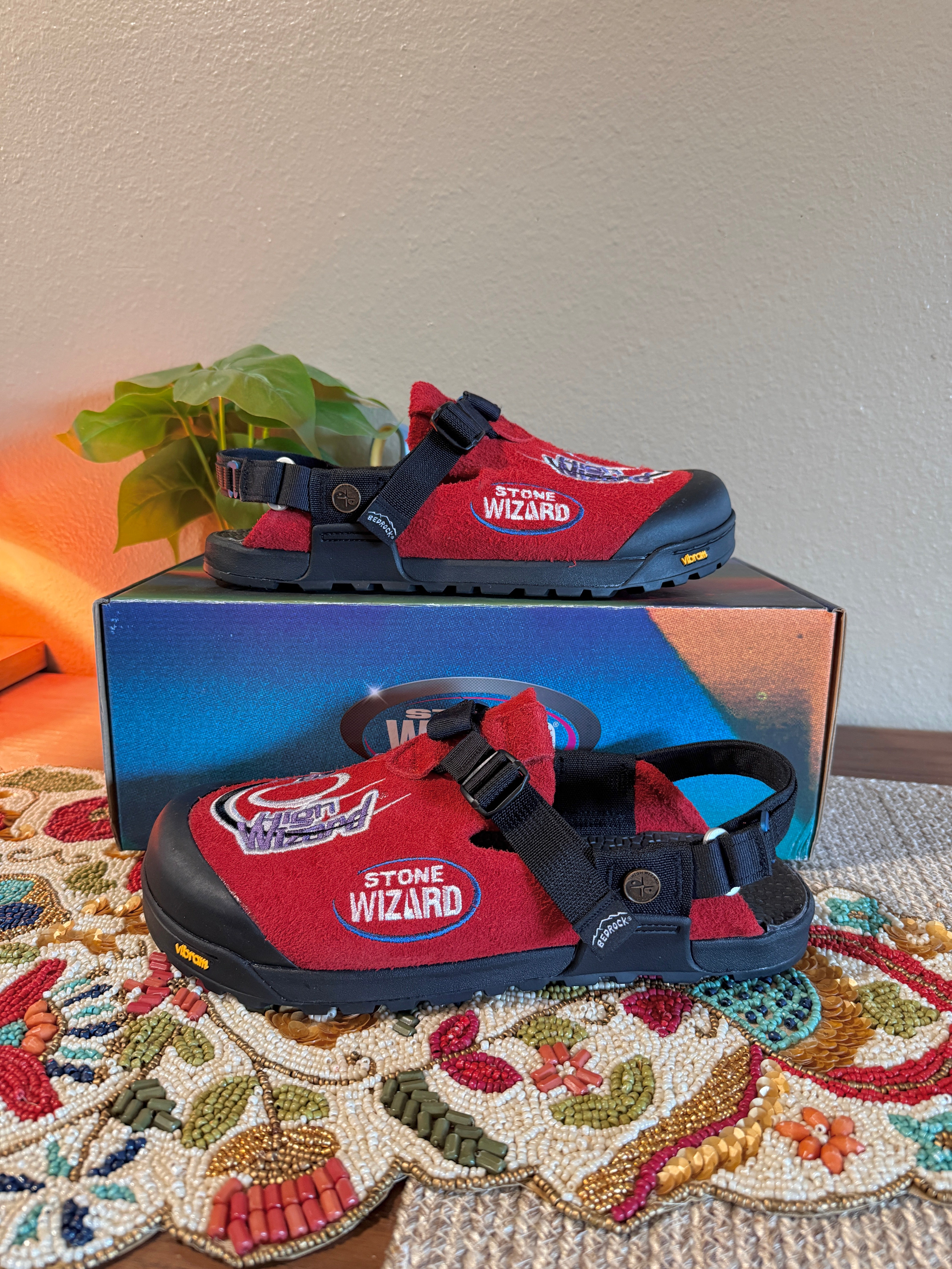 Bedrock x High Wizard Stone Wizard Mountain Clog Hidden Red Suede Size 11