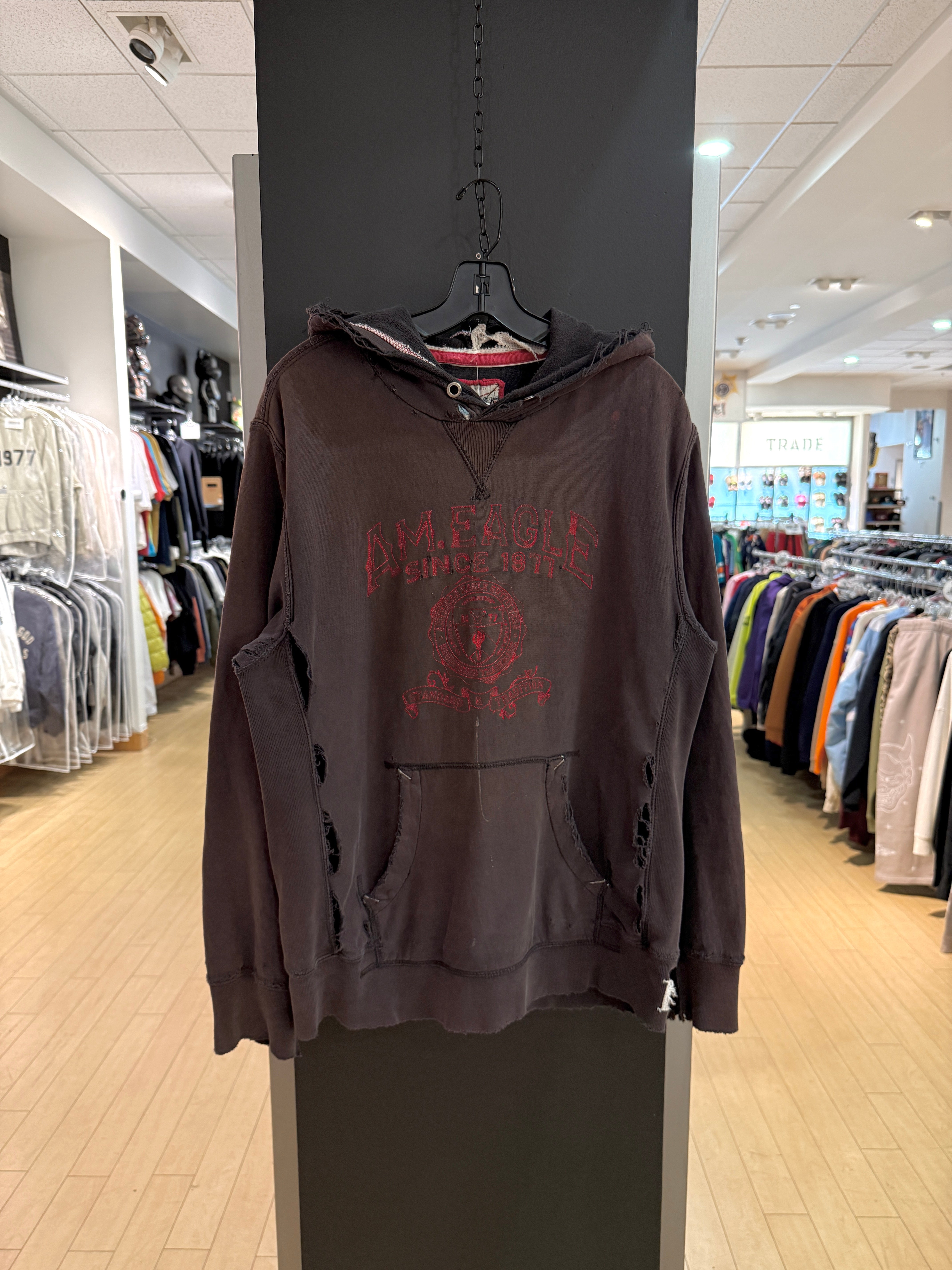 Y2K American Eagle Thrashed Brown Hoodie Size L