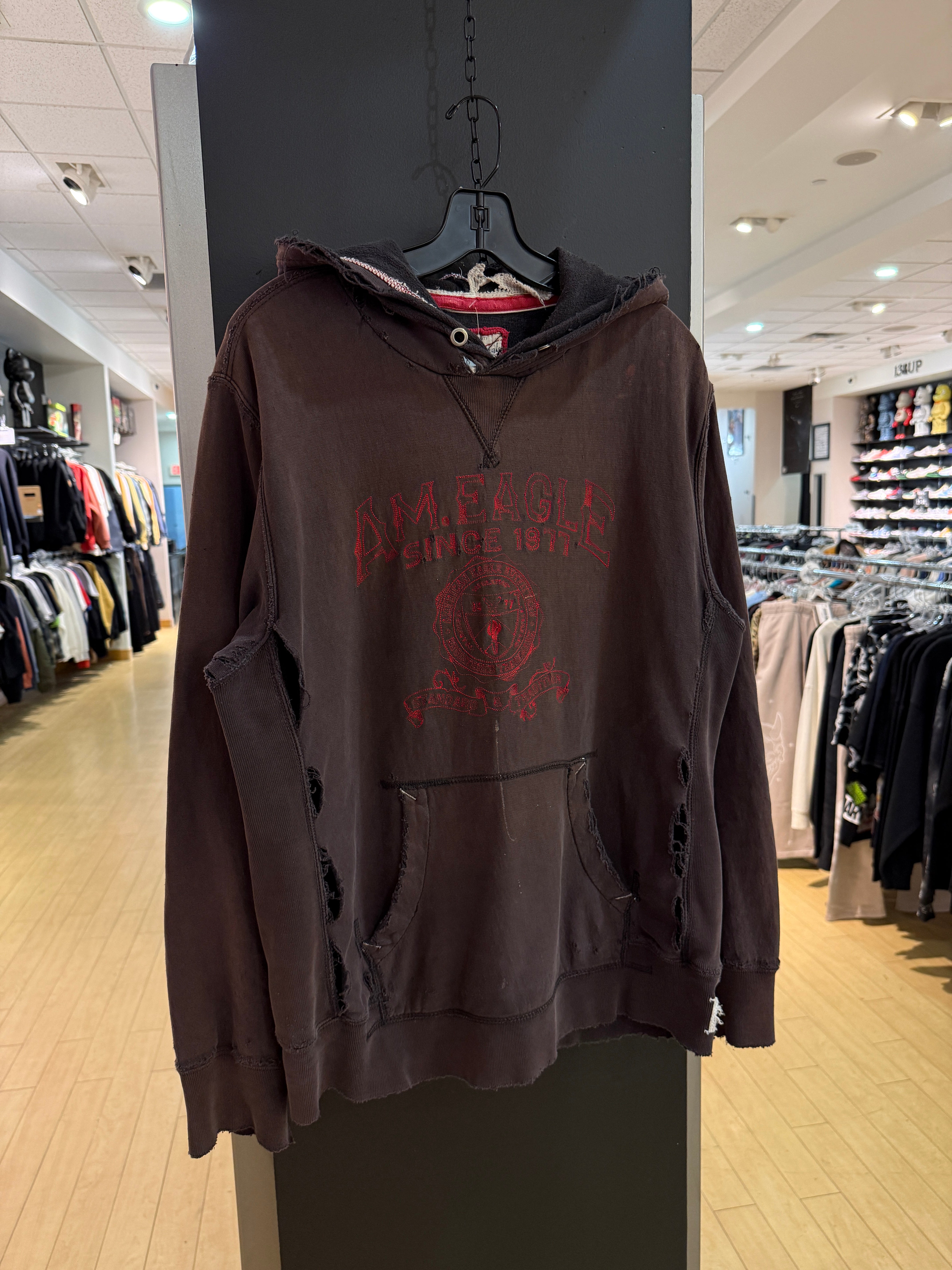 Y2K American Eagle Thrashed Brown Hoodie Size L