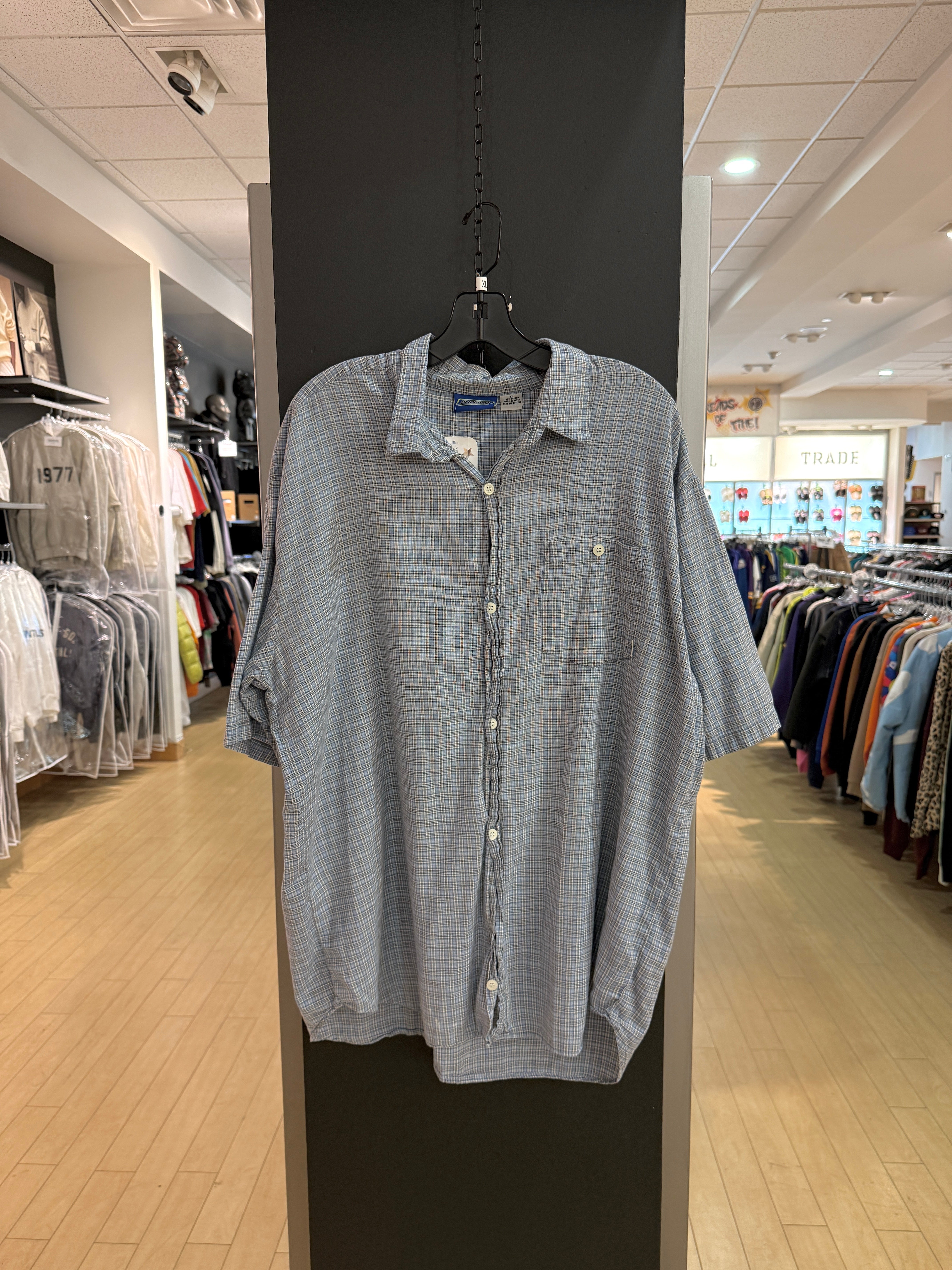90s Billabong Baby Blue Micro Plaid Short Sleeve Button Up Size XL