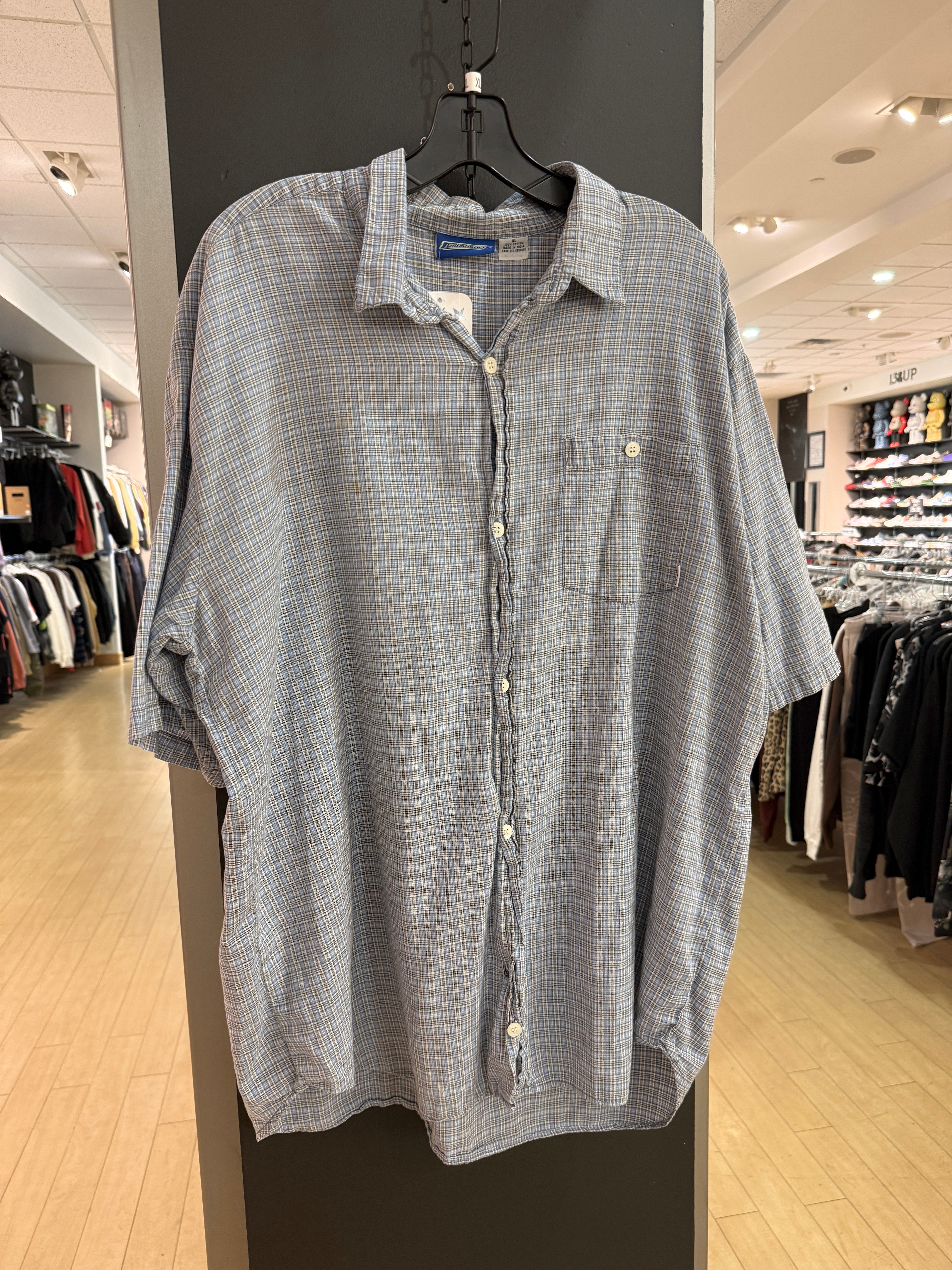 90s Billabong Baby Blue Micro Plaid Short Sleeve Button Up Size XL