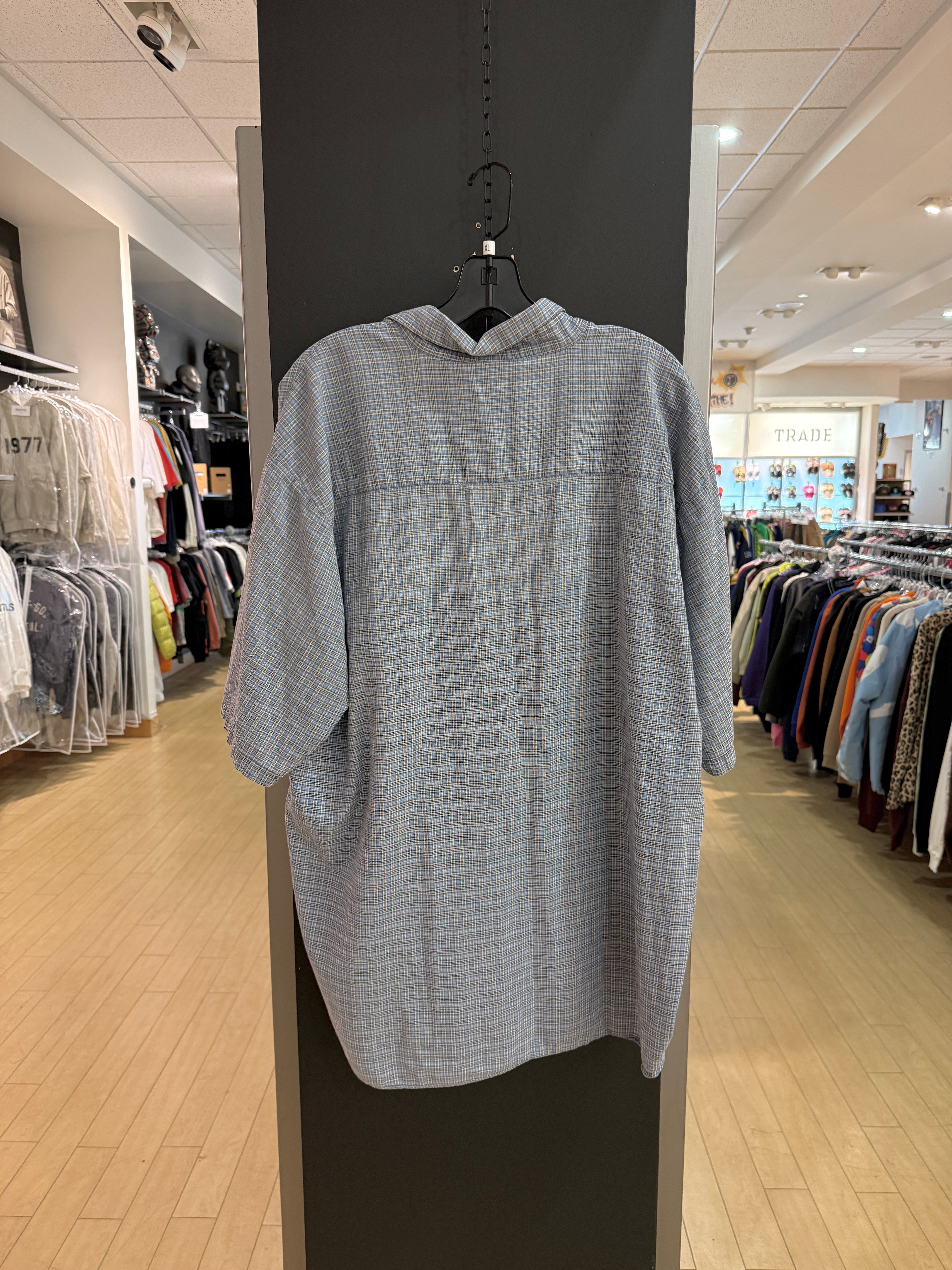 90s Billabong Baby Blue Micro Plaid Short Sleeve Button Up Size XL