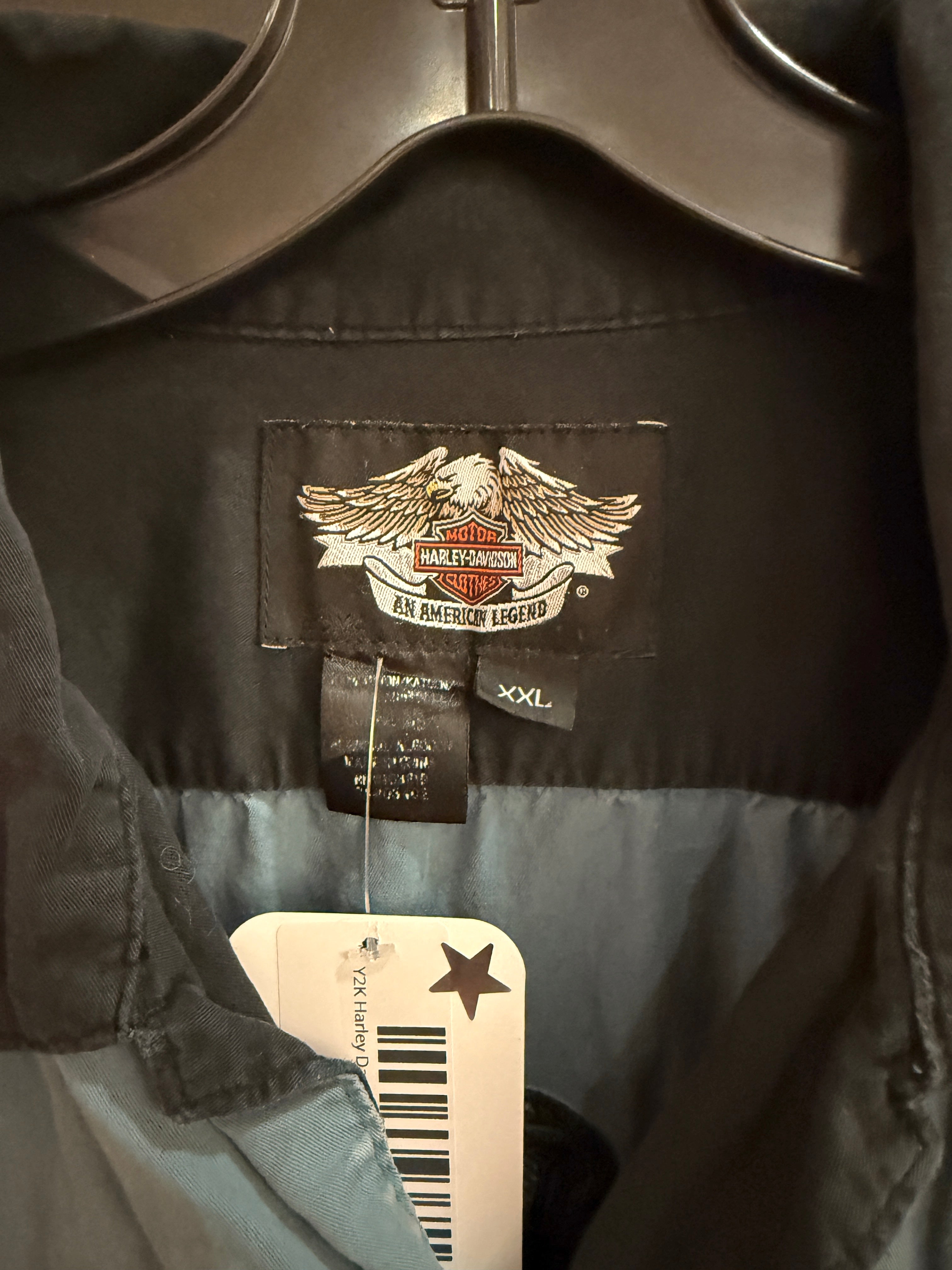 Y2K Harley Davidson Fire Skull Button Up Slate Size XXL