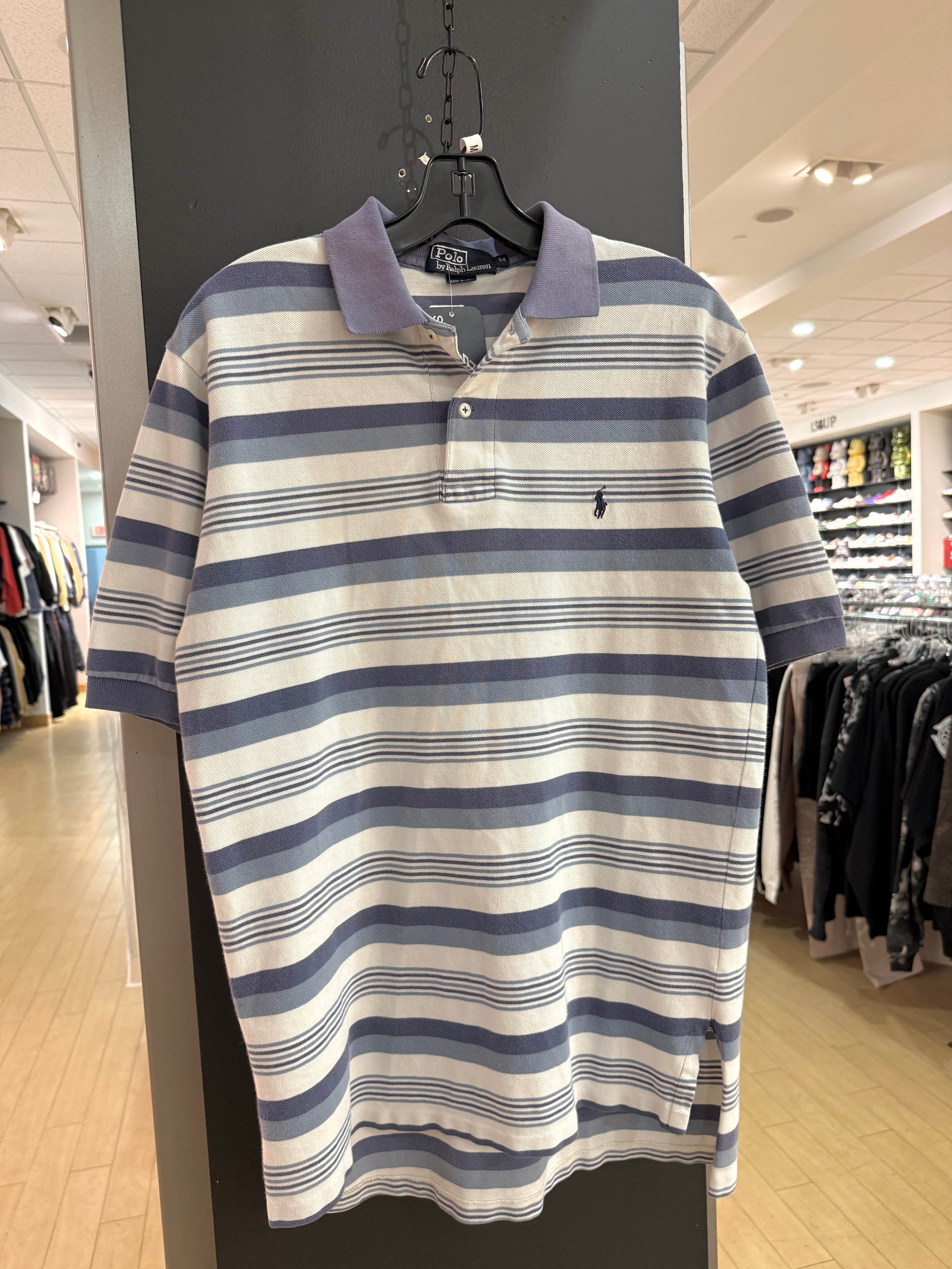 90s Polo Ralph Lauren White / Blue Striped Polo Size M
