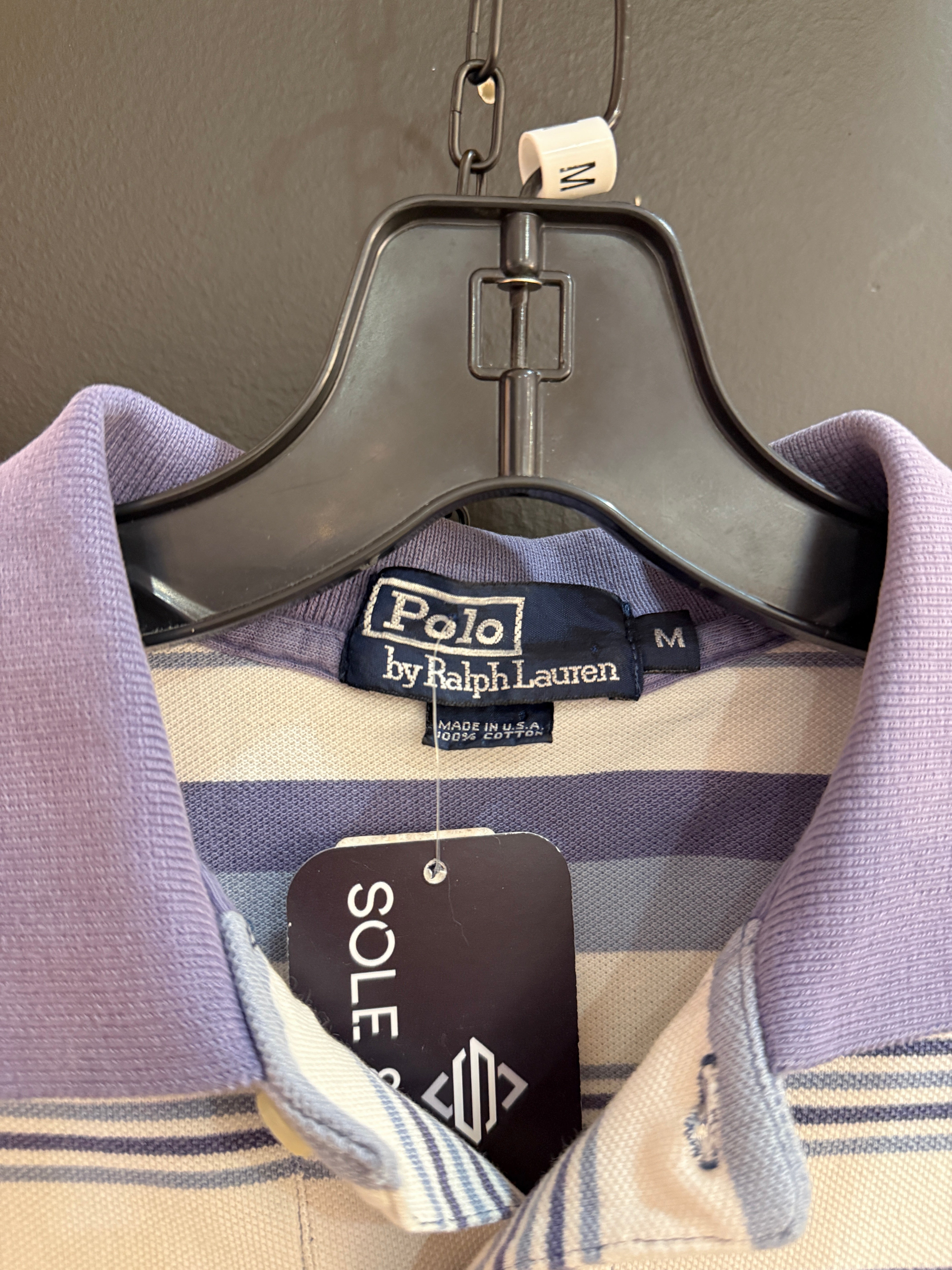 90s Polo Ralph Lauren White / Blue Striped Polo Size M