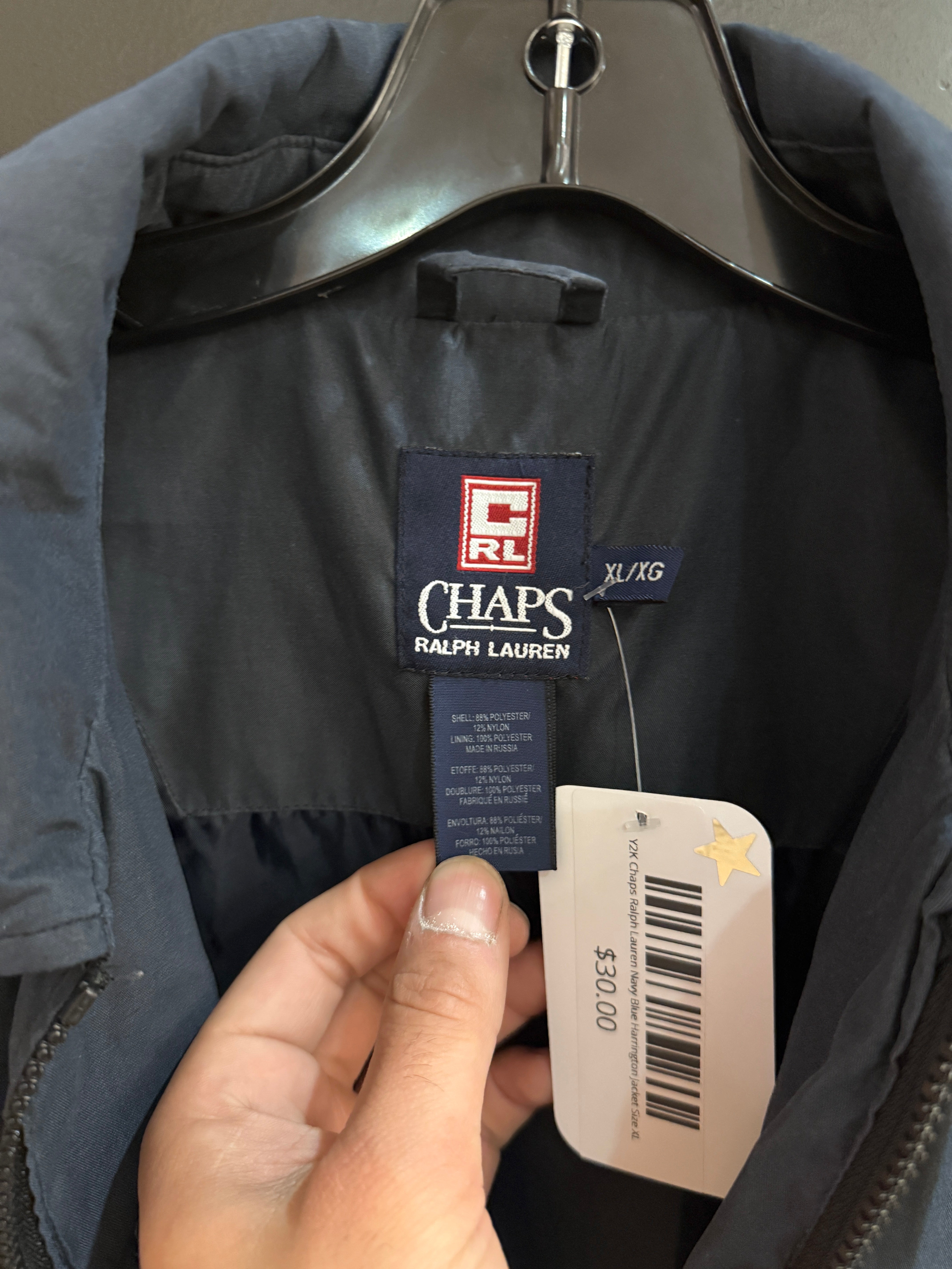 Y2K Chaps Ralph Lauren Navy Blue Harrington Jacket Size XL