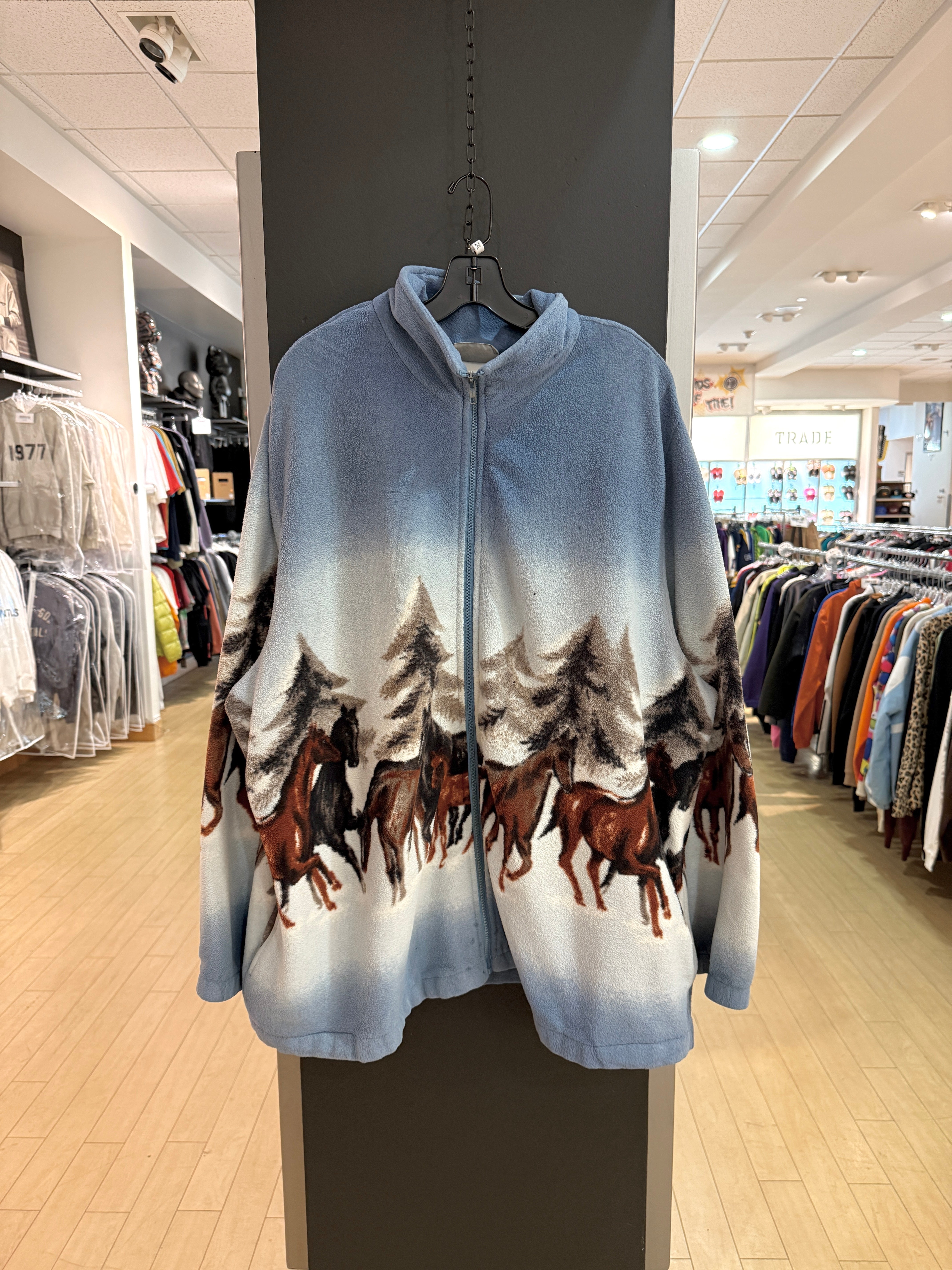 Y2K Blair Brand All Over Print Horse Fleece Zip Up Size 3XL