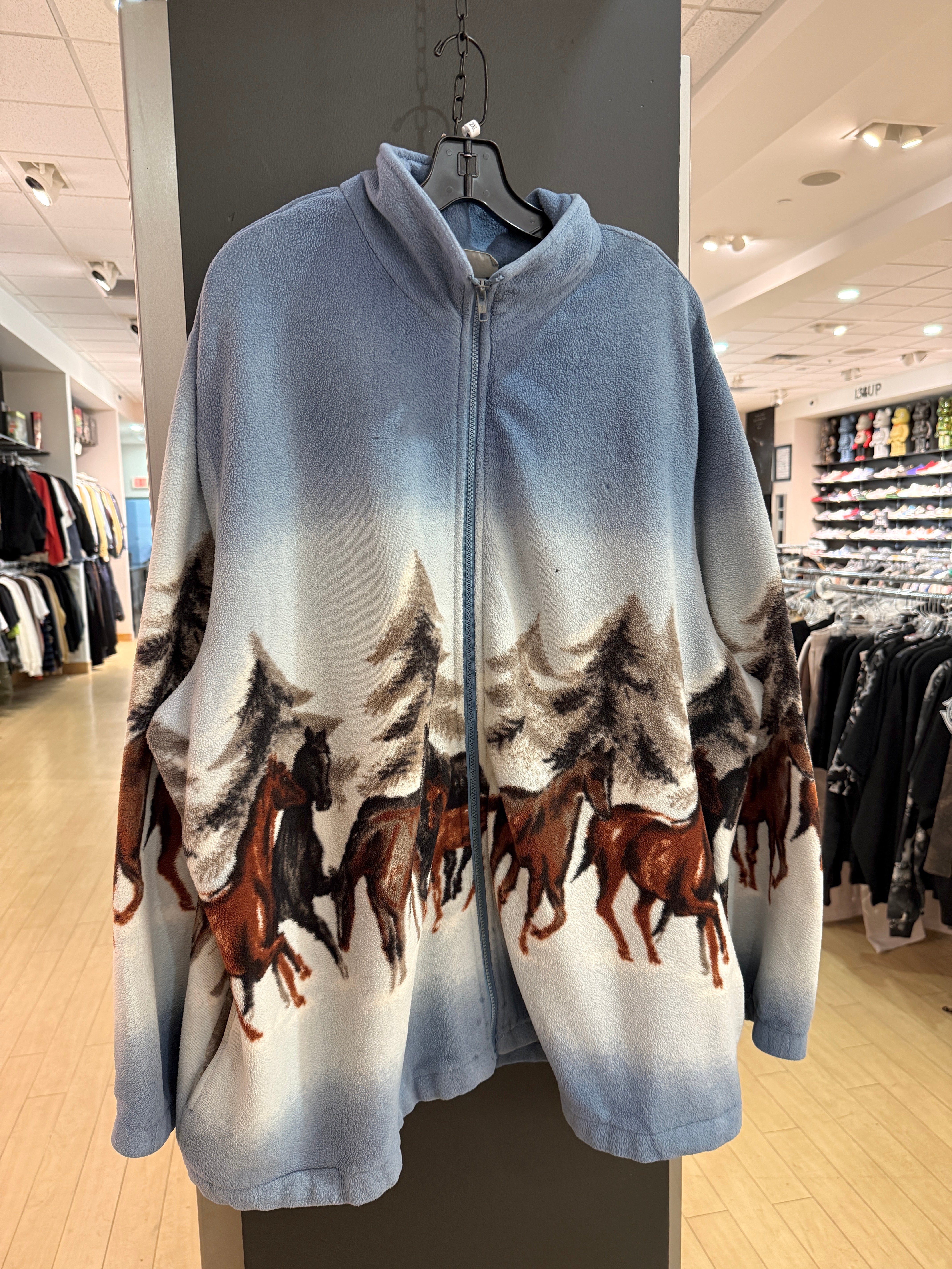 Y2K Blair Brand All Over Print Horse Fleece Zip Up Size 3XL