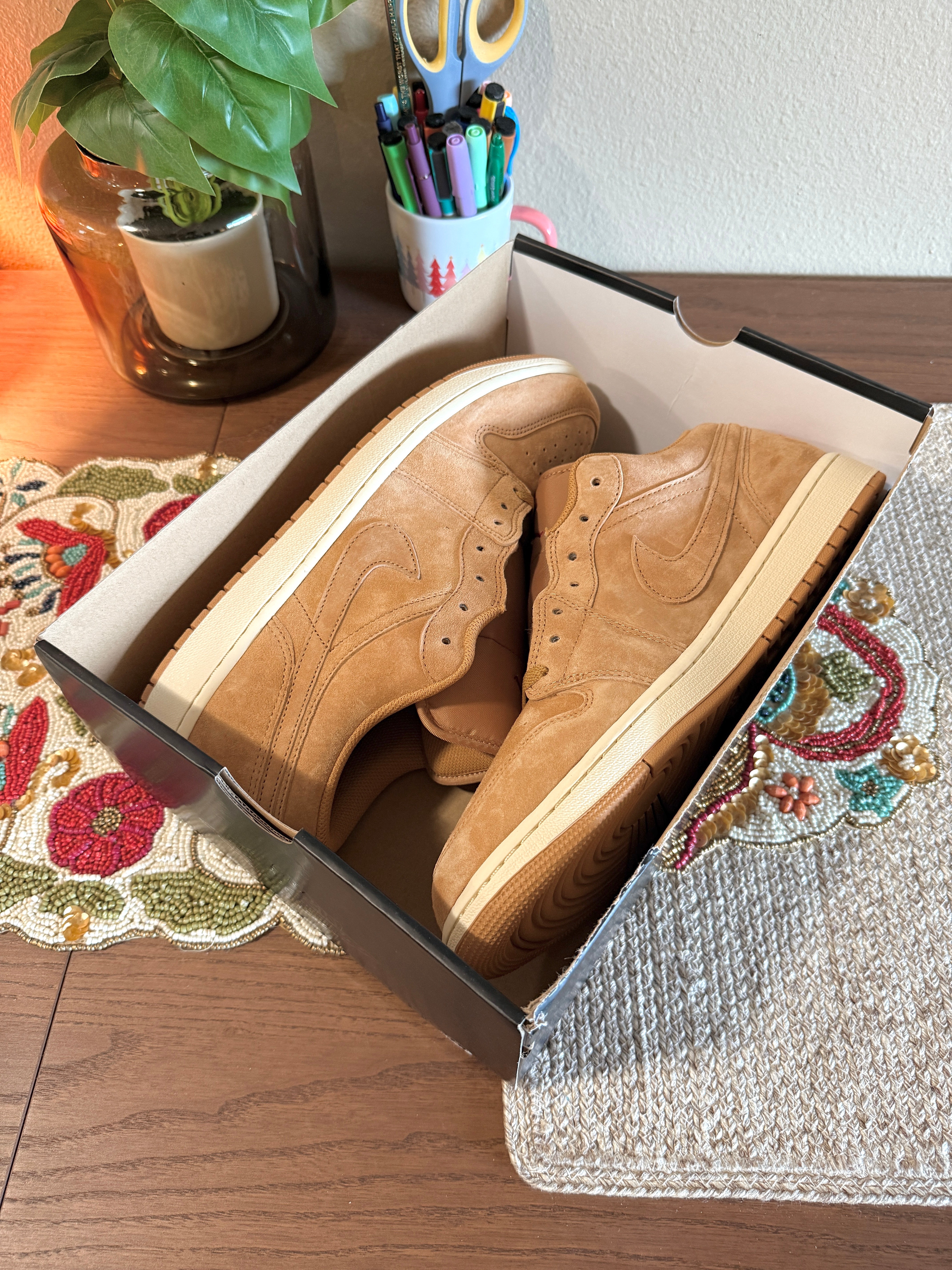 Jordan 1 Low Flax Wheat Size 14 MISSING LID