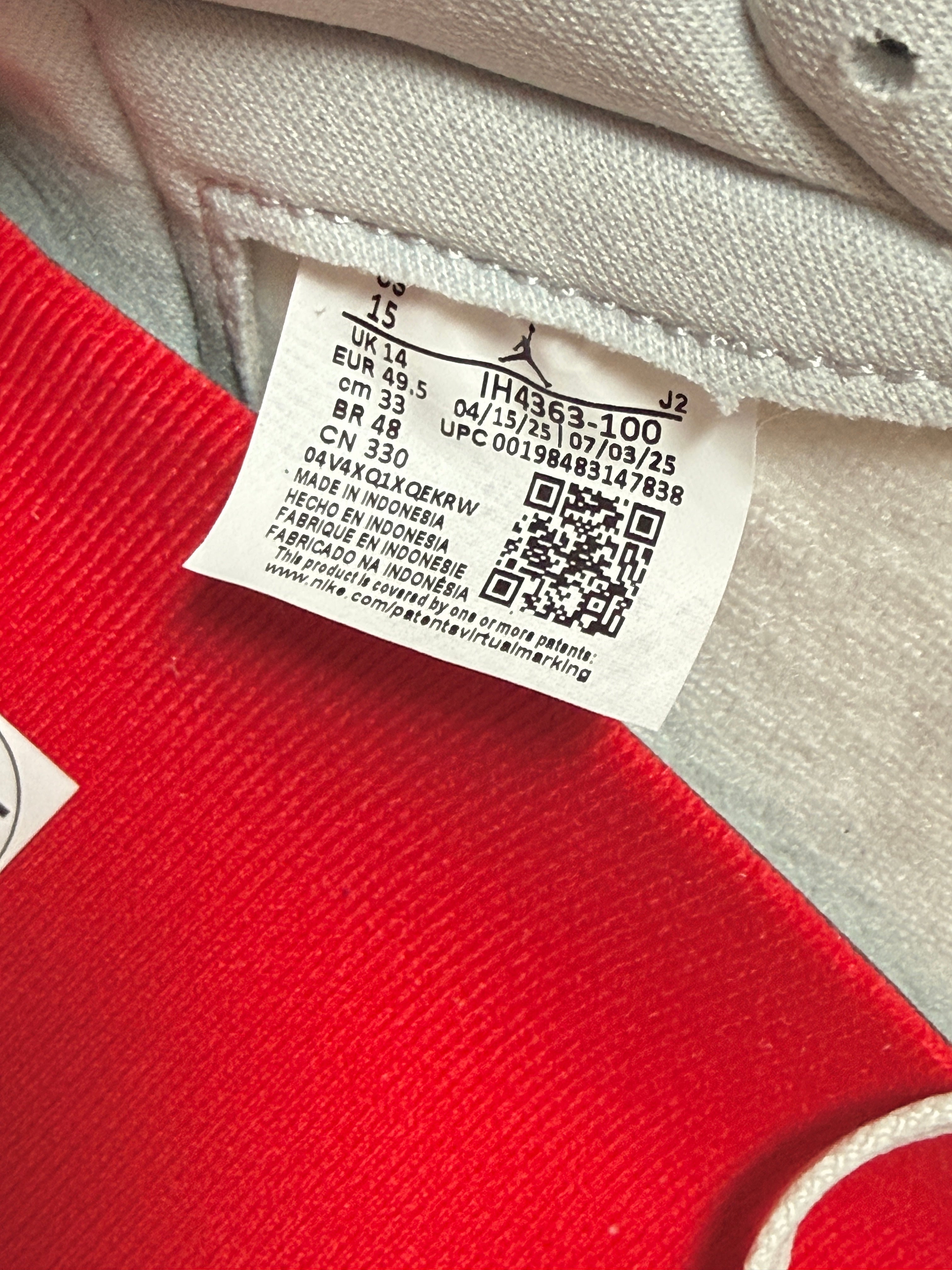Jordan 1 Retro High OG Sail University Red Size 15 MISSING LID