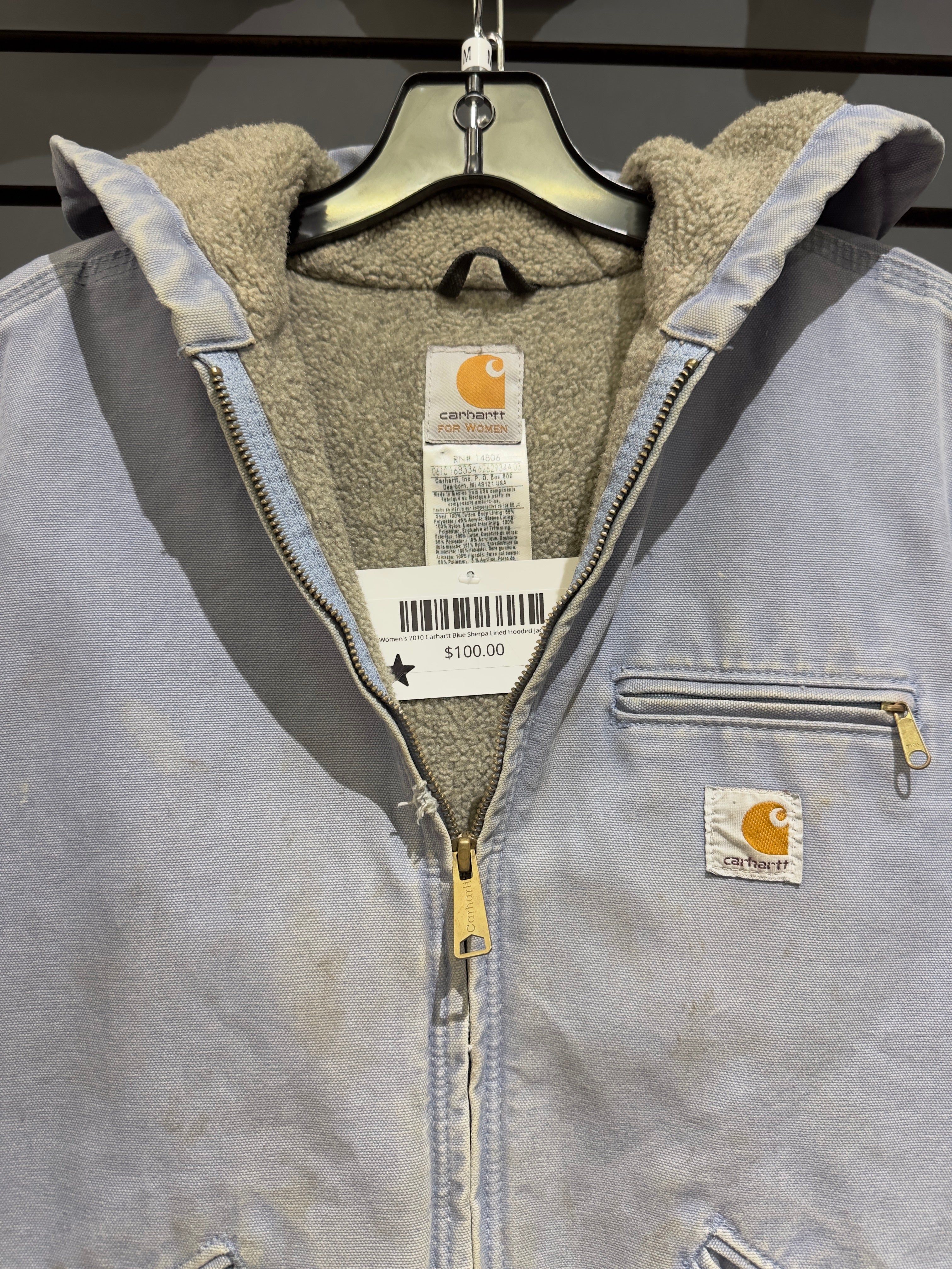 Women's 2010 Carhartt Blue Sherpa Lined Hooded Jacket Sz M