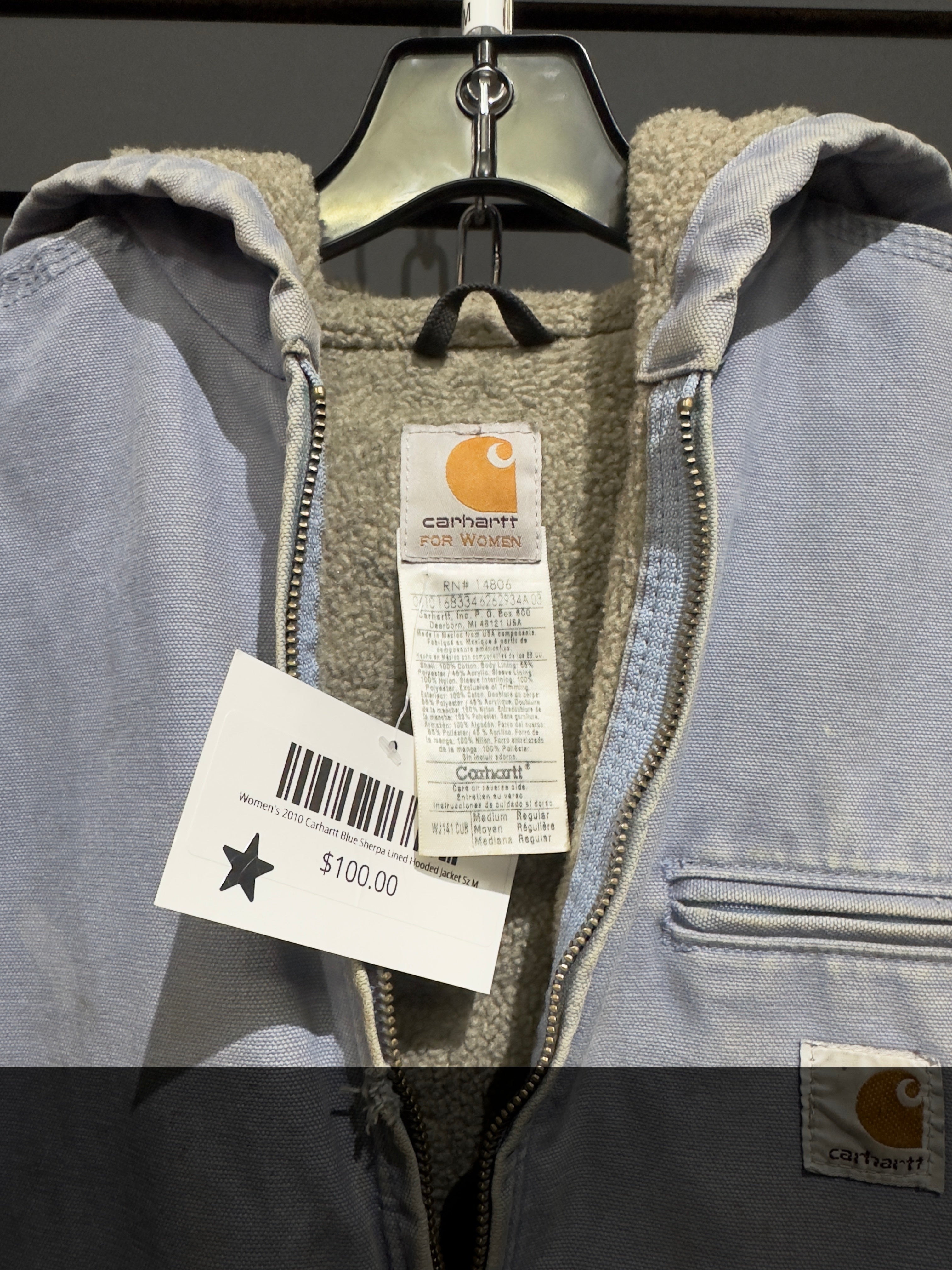 Women's 2010 Carhartt Blue Sherpa Lined Hooded Jacket Sz M