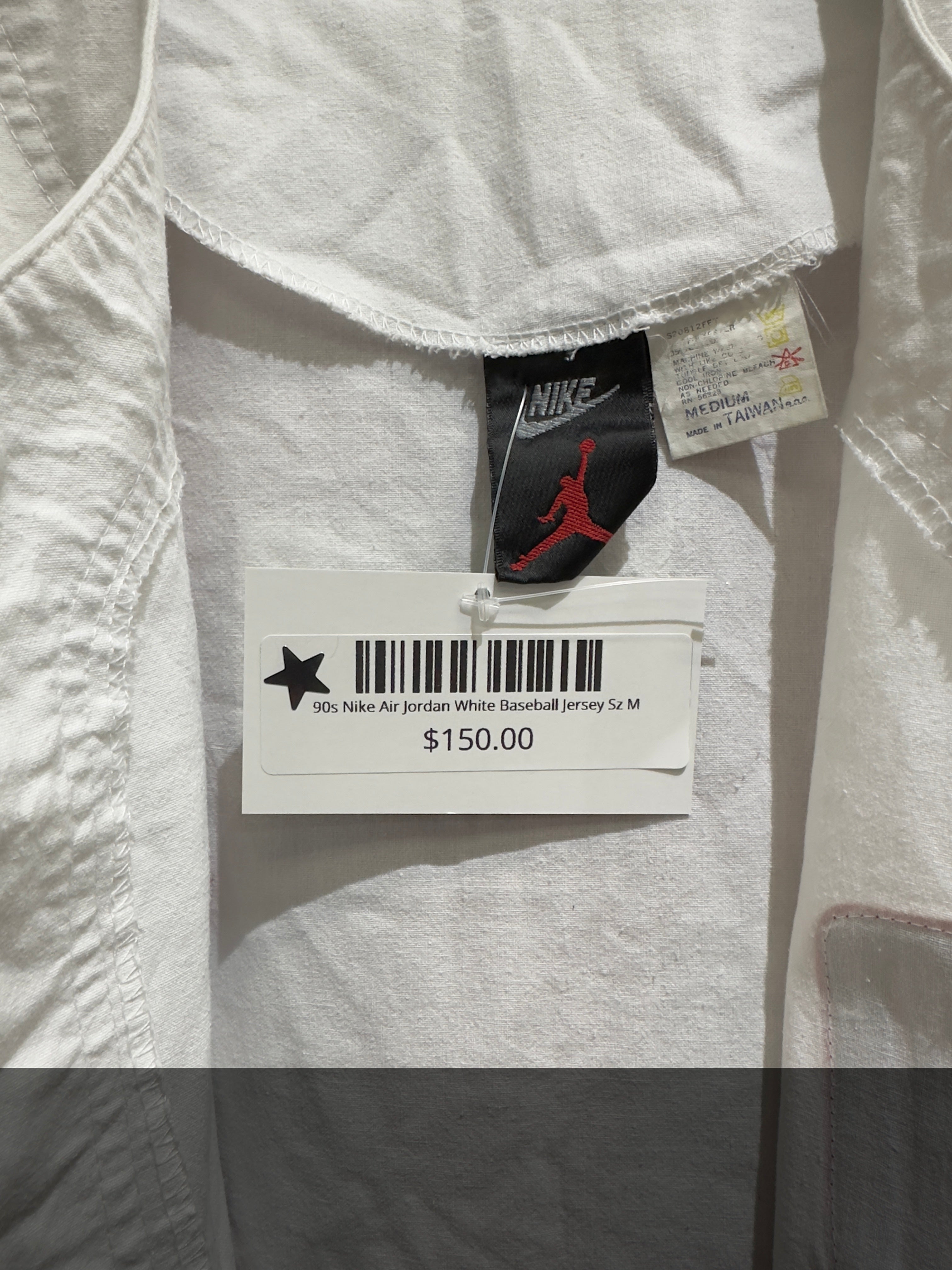 90s Nike Air Jordan White Baseball Jersey Sz M