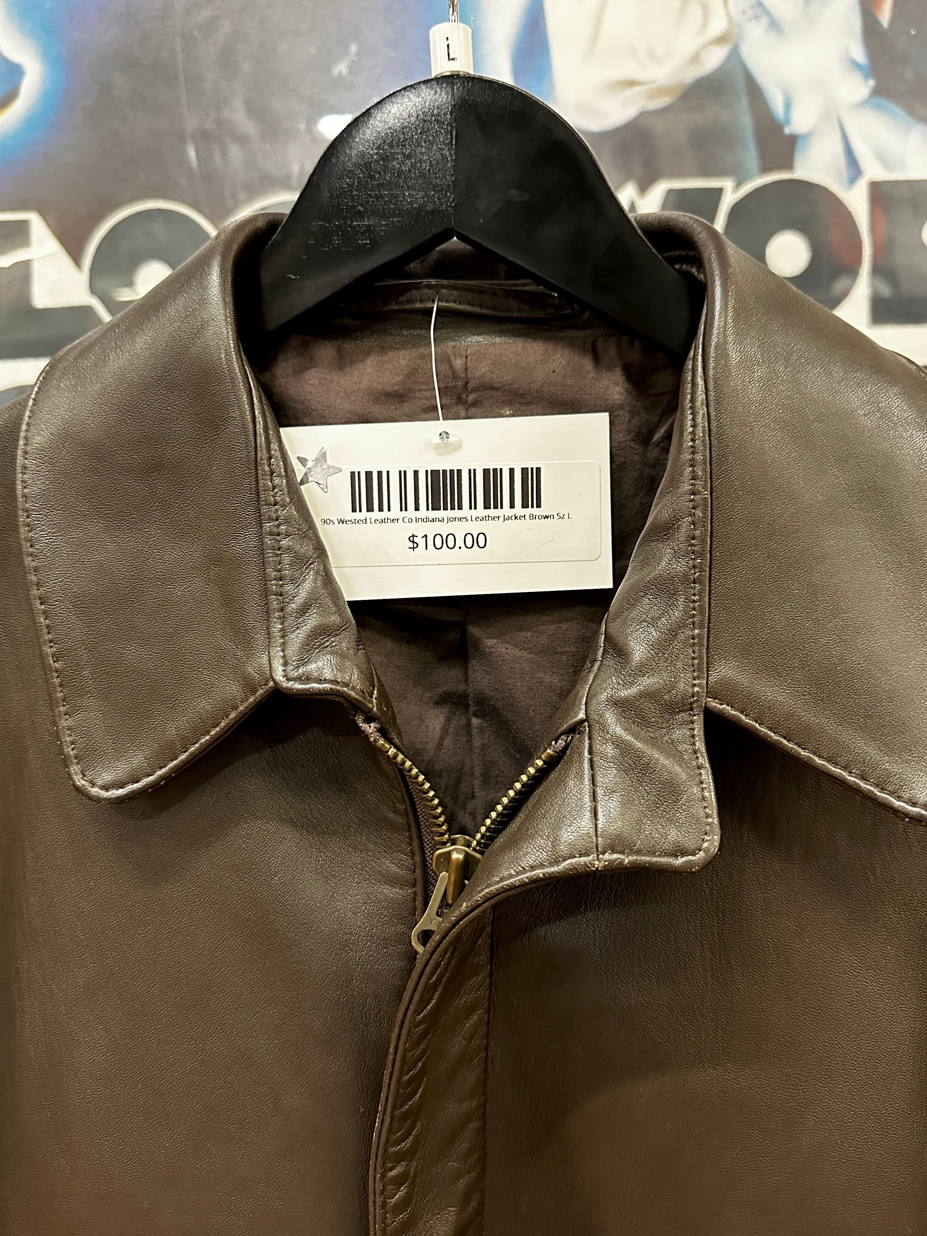 90s Wested Leather Co Indiana Jones Leather Jacket Brown Sz L