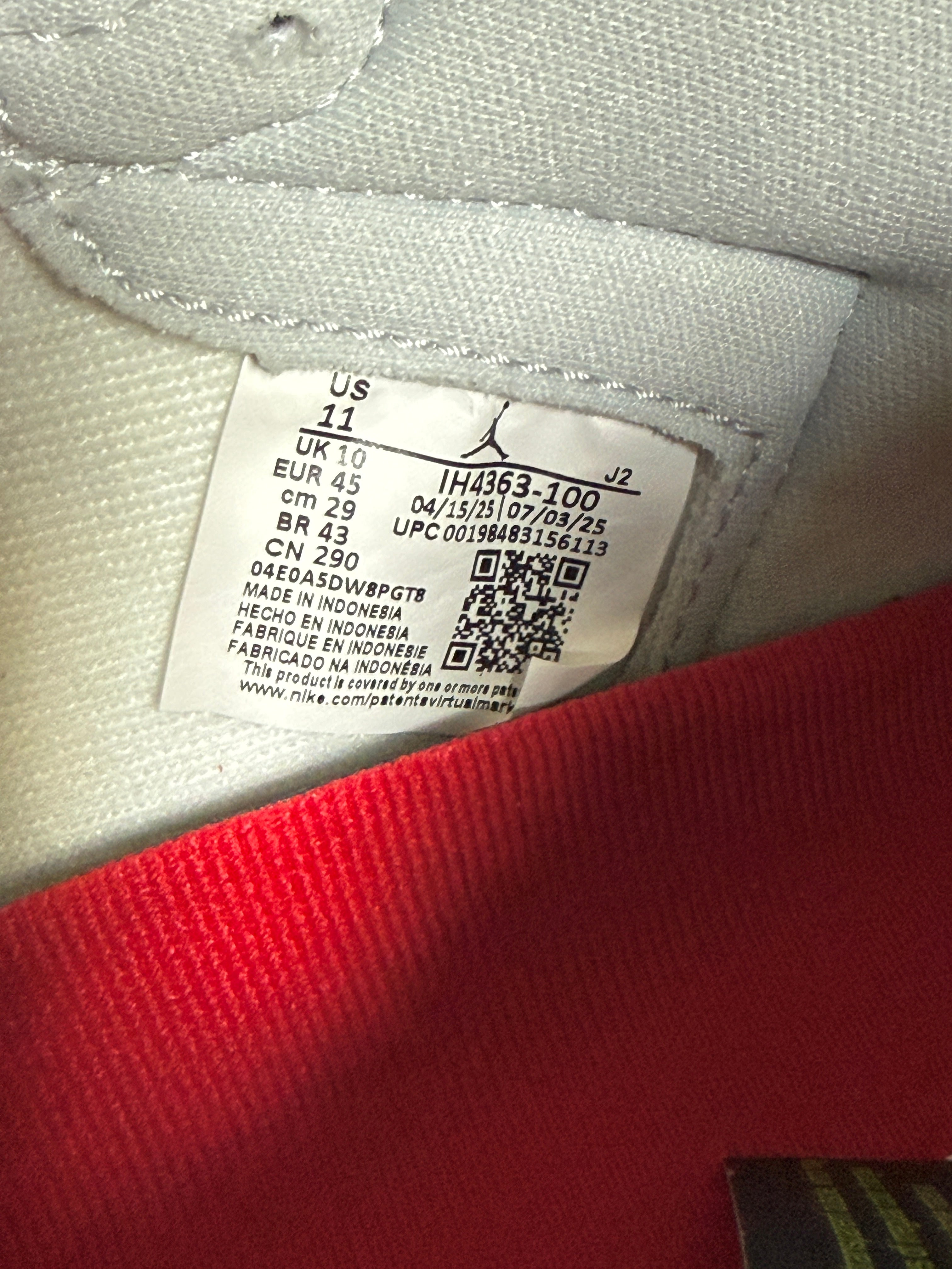 Jordan 1 Retro High OG Sail University Red Size 11 MISSING LID