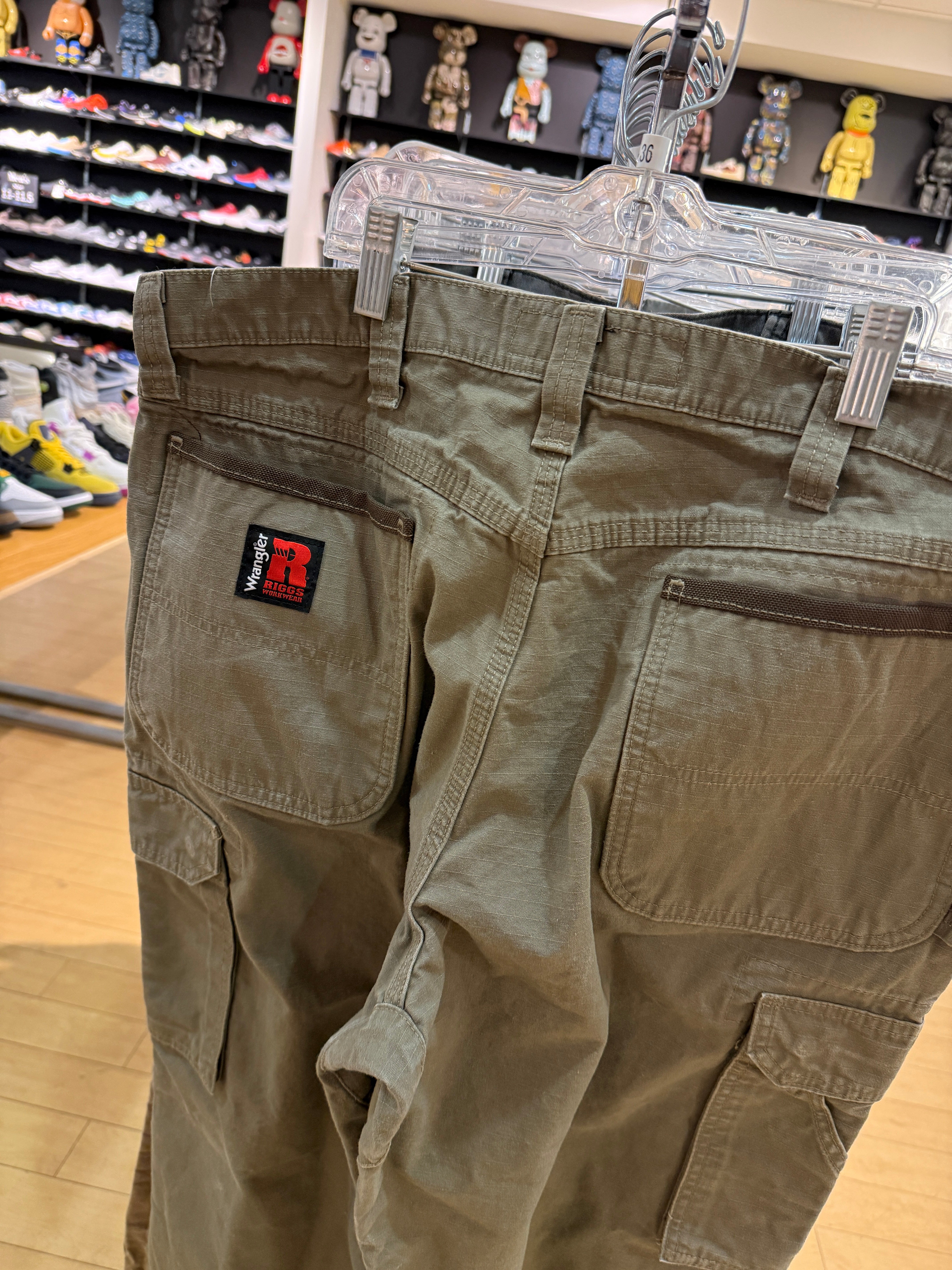 Wrangler Riggs Workwear Ripstop Cargo Pants Olive Green Size 36x32