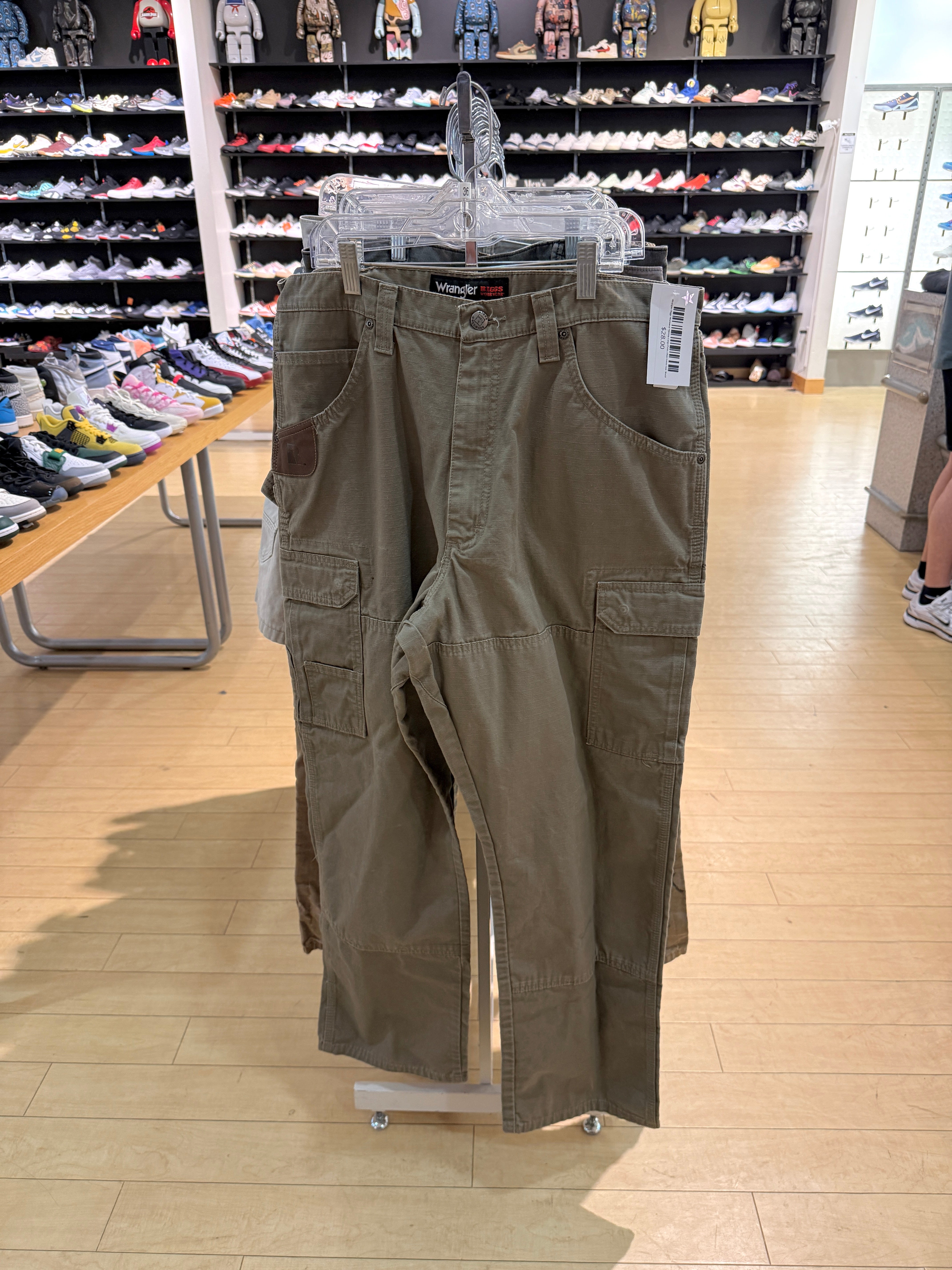 Wrangler Riggs Workwear Ripstop Cargo Pants Olive Green Size 36x32